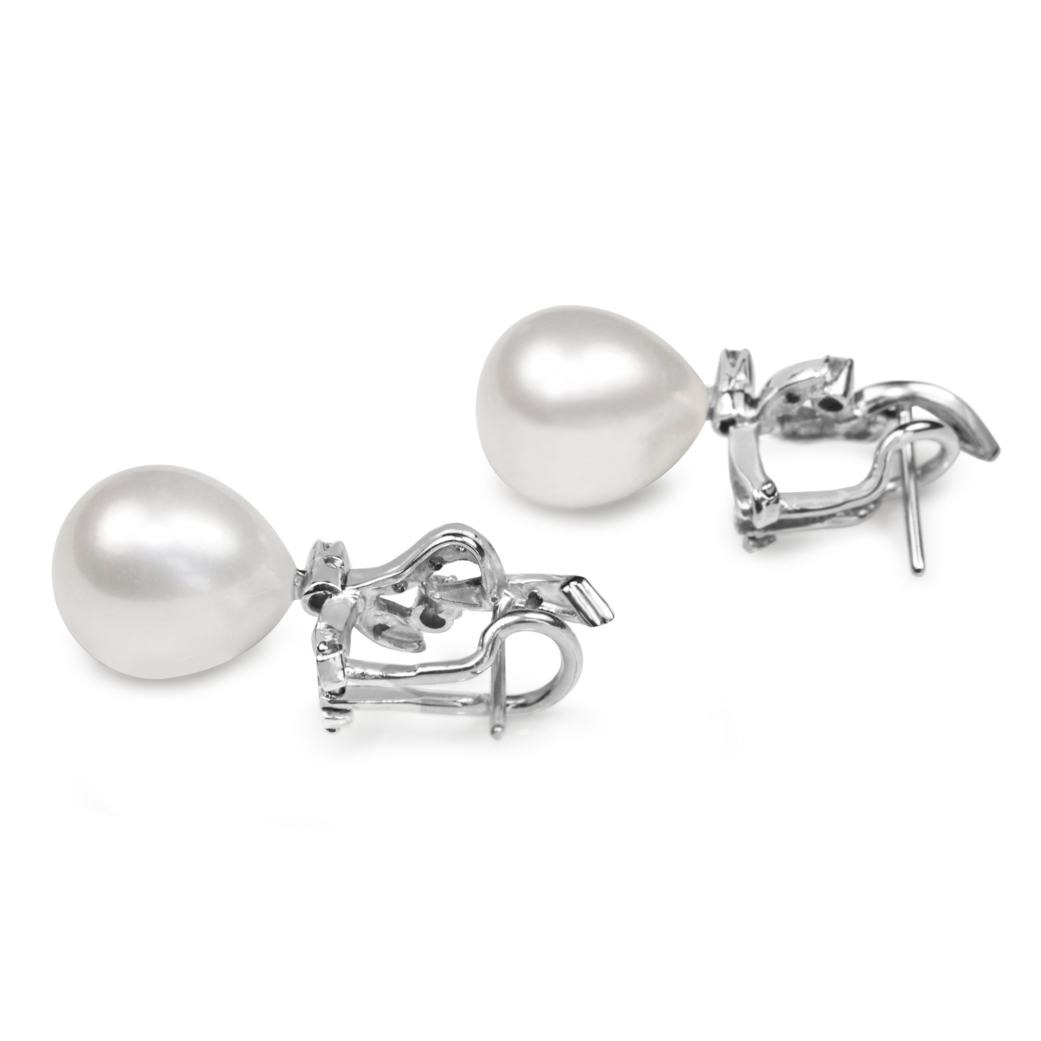 Palladium 11mm Fresh Water Pearl and Diamond Drop Earrings