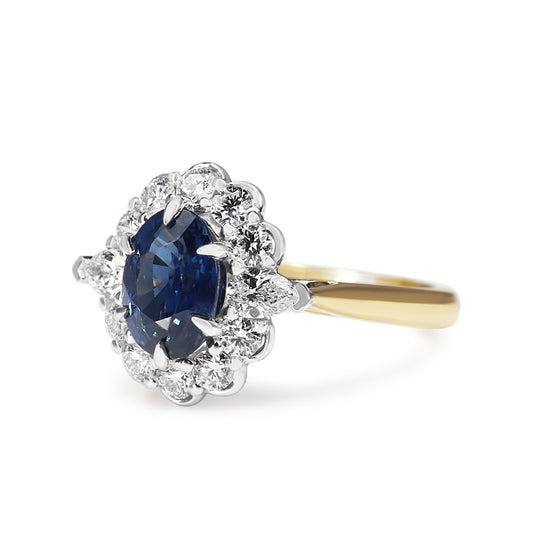 18ct Yellow and White Gold Sapphire and Diamond Daisy Ring