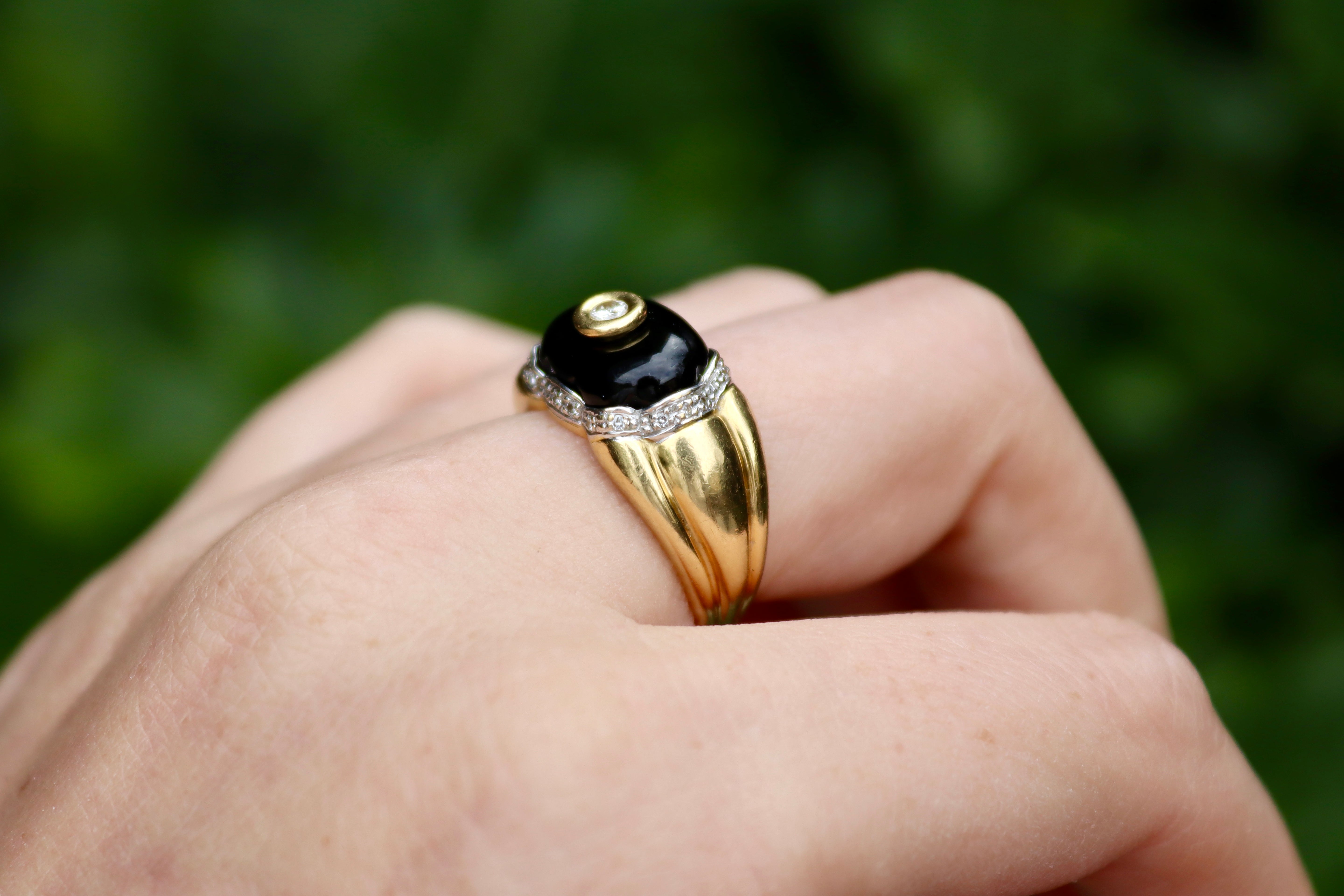 18ct Yellow Gold Vintage Onyx and Diamond Ring