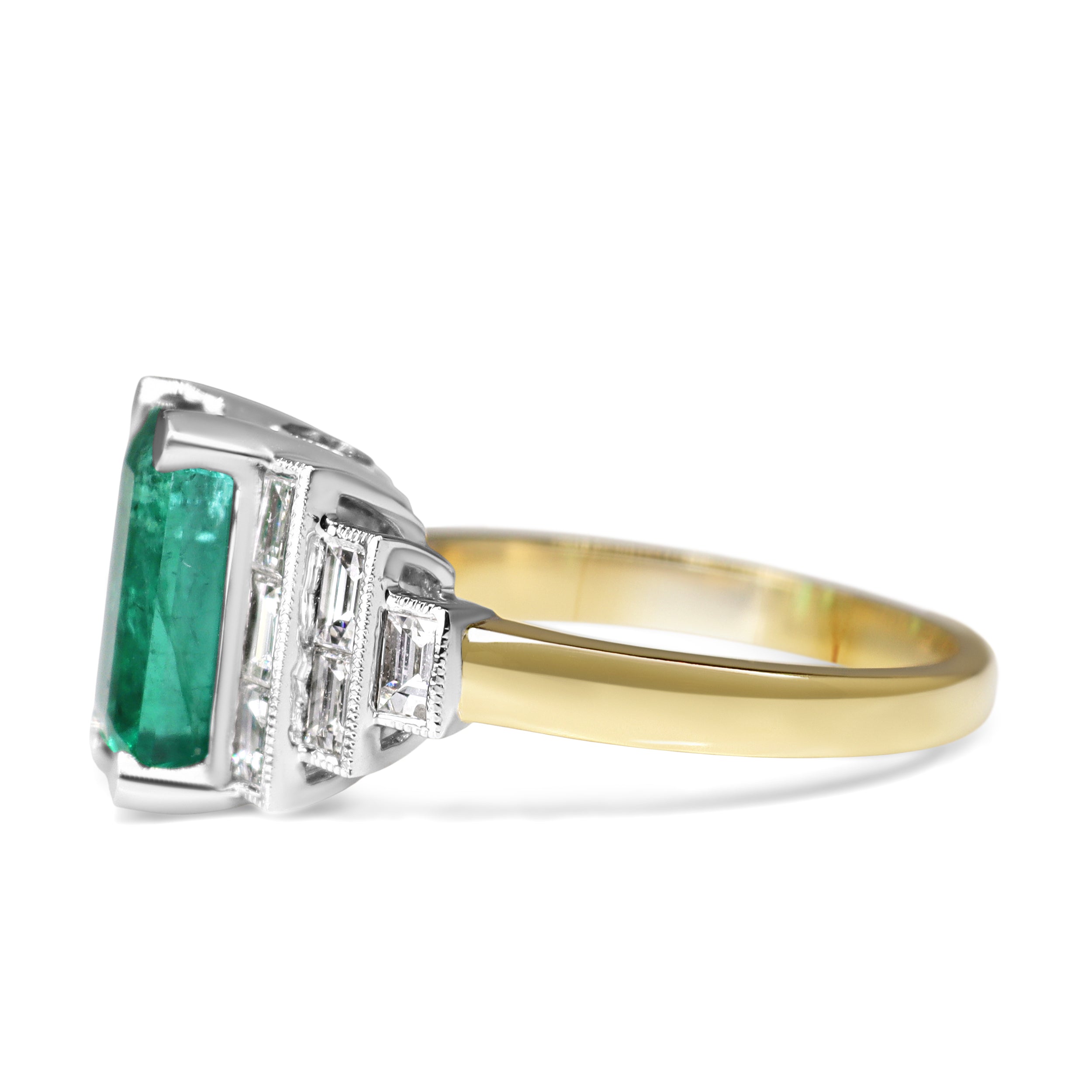 18ct Yellow and White Gold Art Deco Emerald and Baguette Diamond Ring