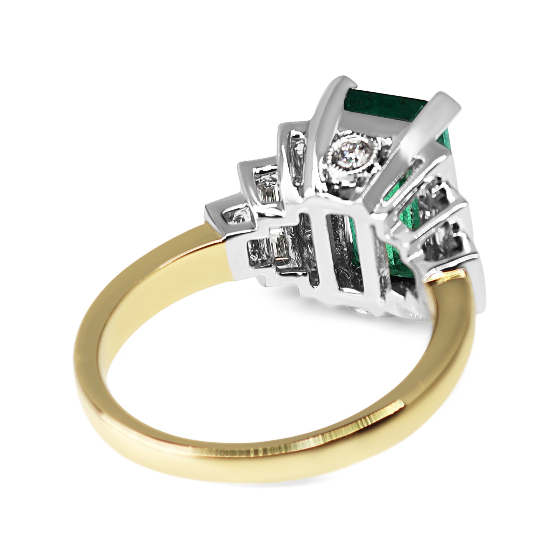 18ct Yellow and White Gold Art Deco Emerald and Baguette Diamond Ring