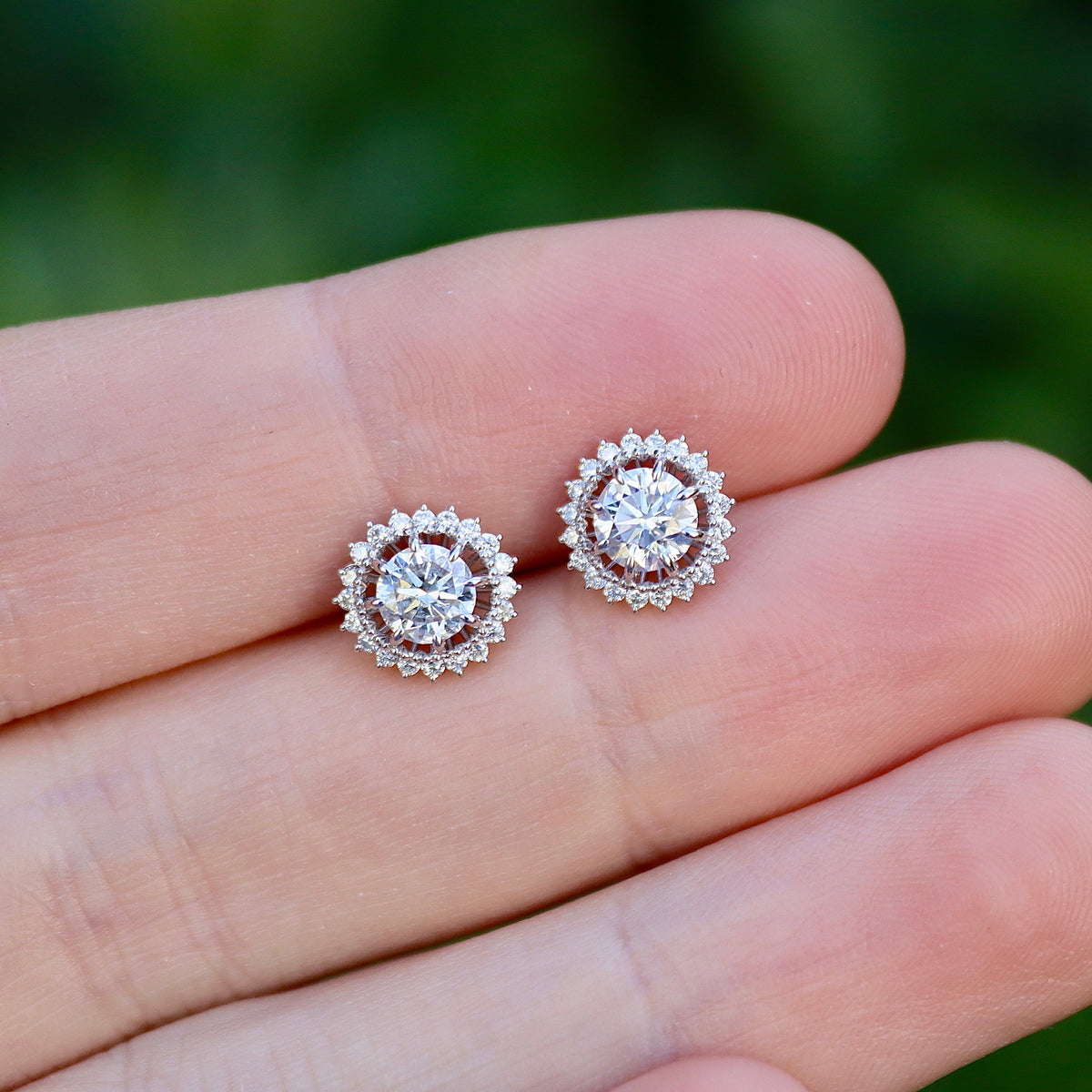 Platinum 1.20ct Diamond Cluster Halo Stud Earrings