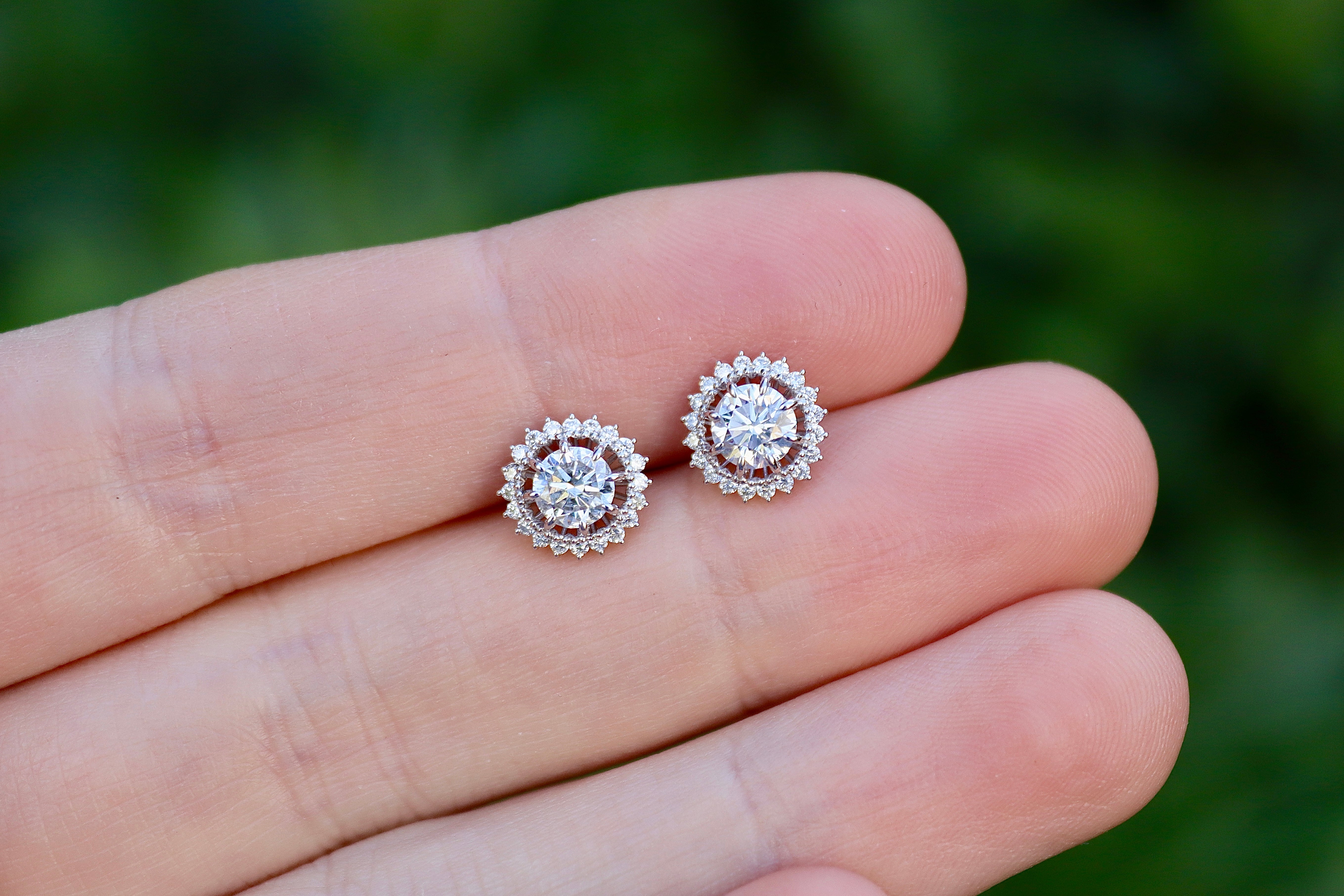 Platinum 1.20ct Diamond Cluster Halo Stud Earrings