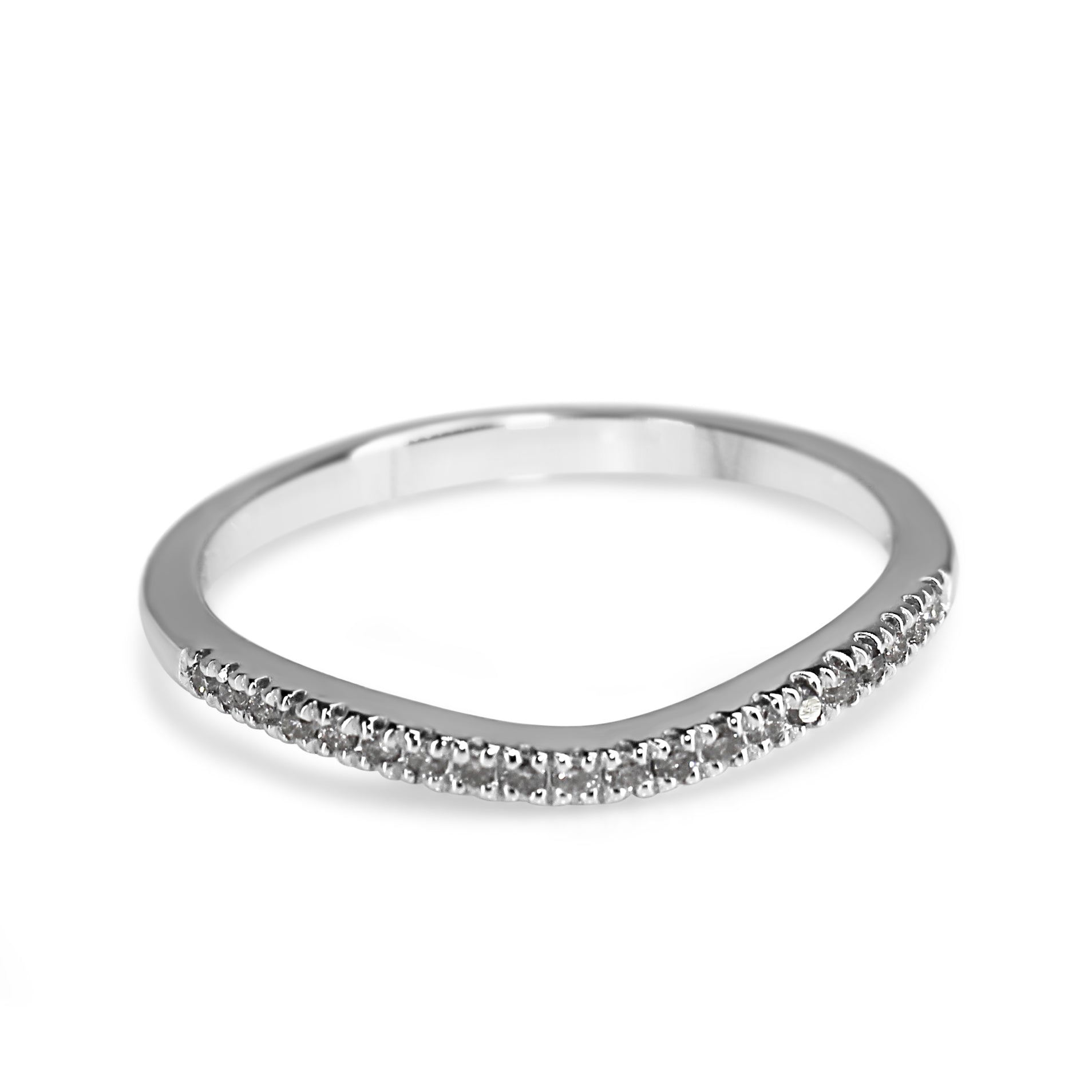 10ct White Gold Curved Diamond Band Ring