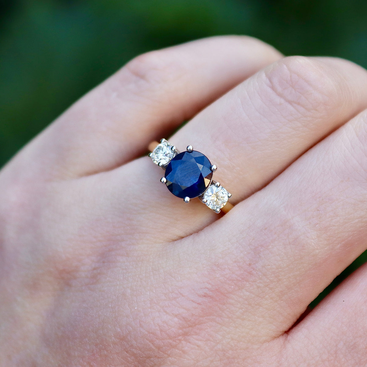 18ct Yellow and White Gold Sapphire and Diamond 3 Stone Ring
