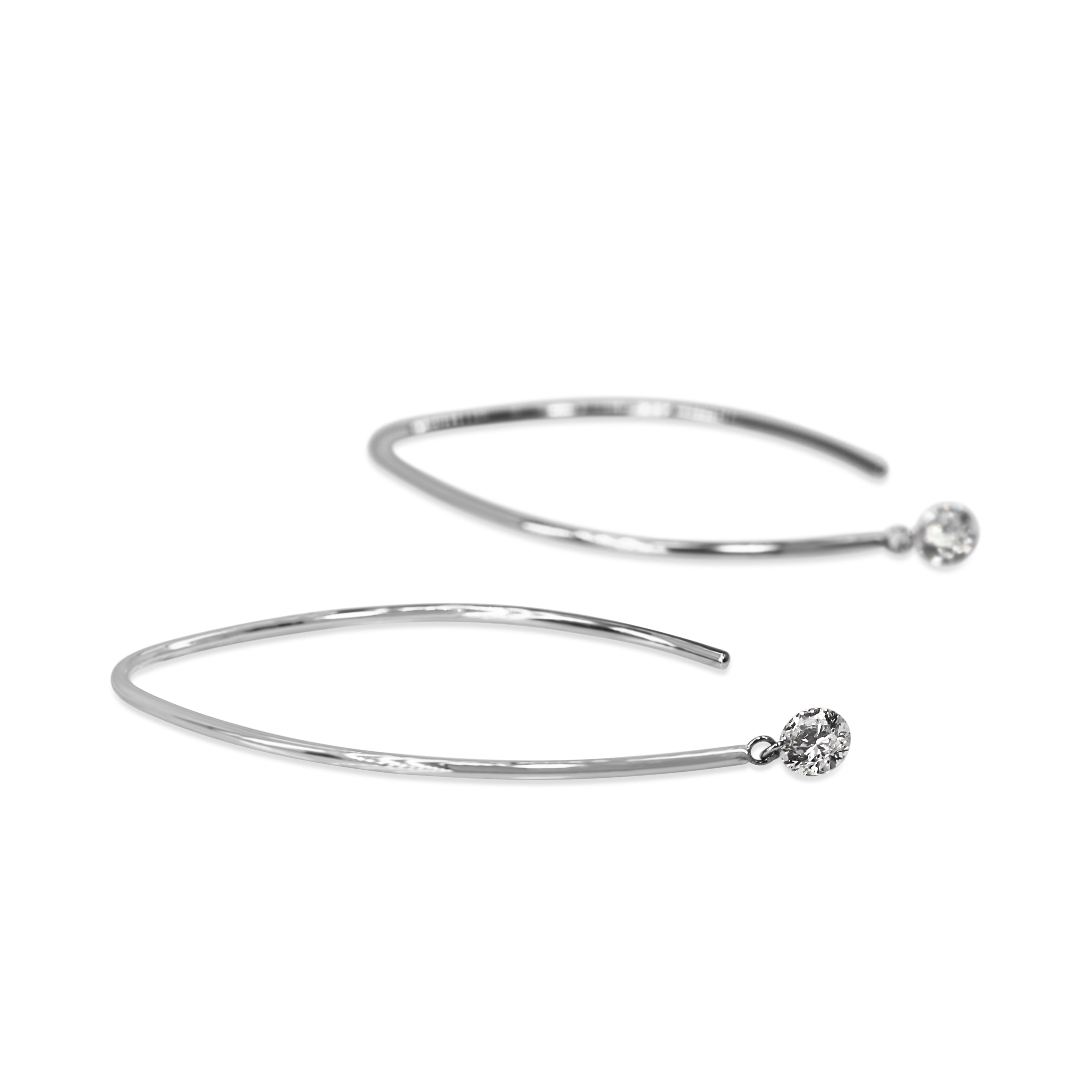 9ct White Gold Floating Diamond Open Hoop Earrings
