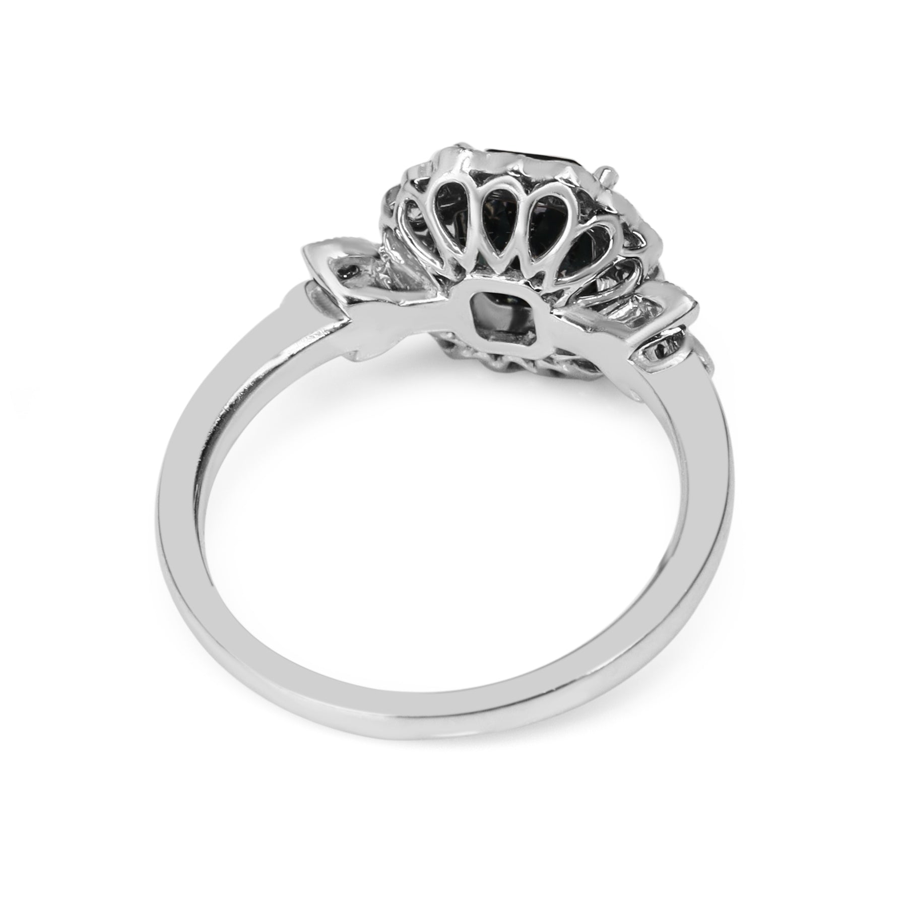 18ct White Gold Blue Spinel and Diamond Flower Style Ring
