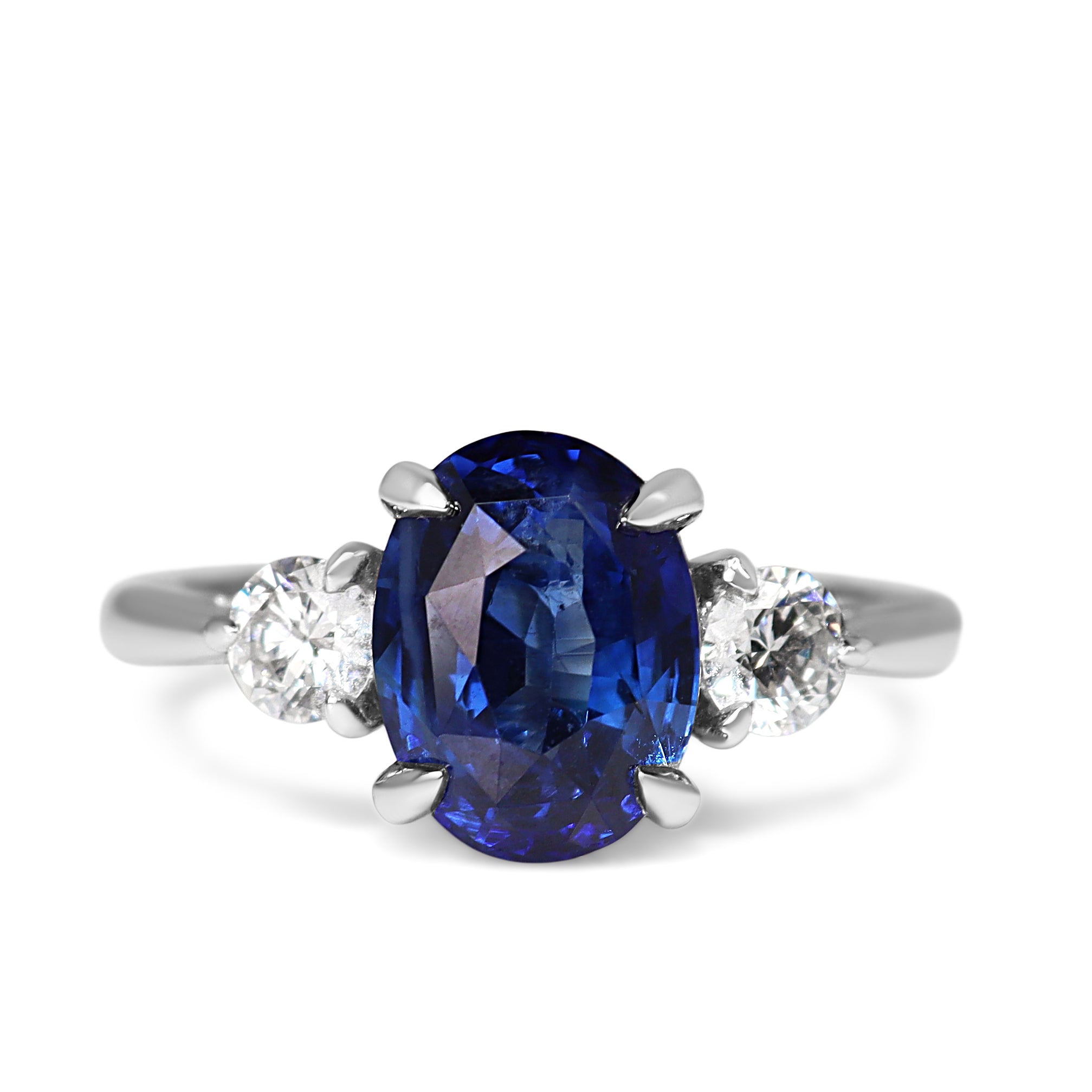 18ct White Gold Oval Sapphire and Diamond 3 Stone Ring