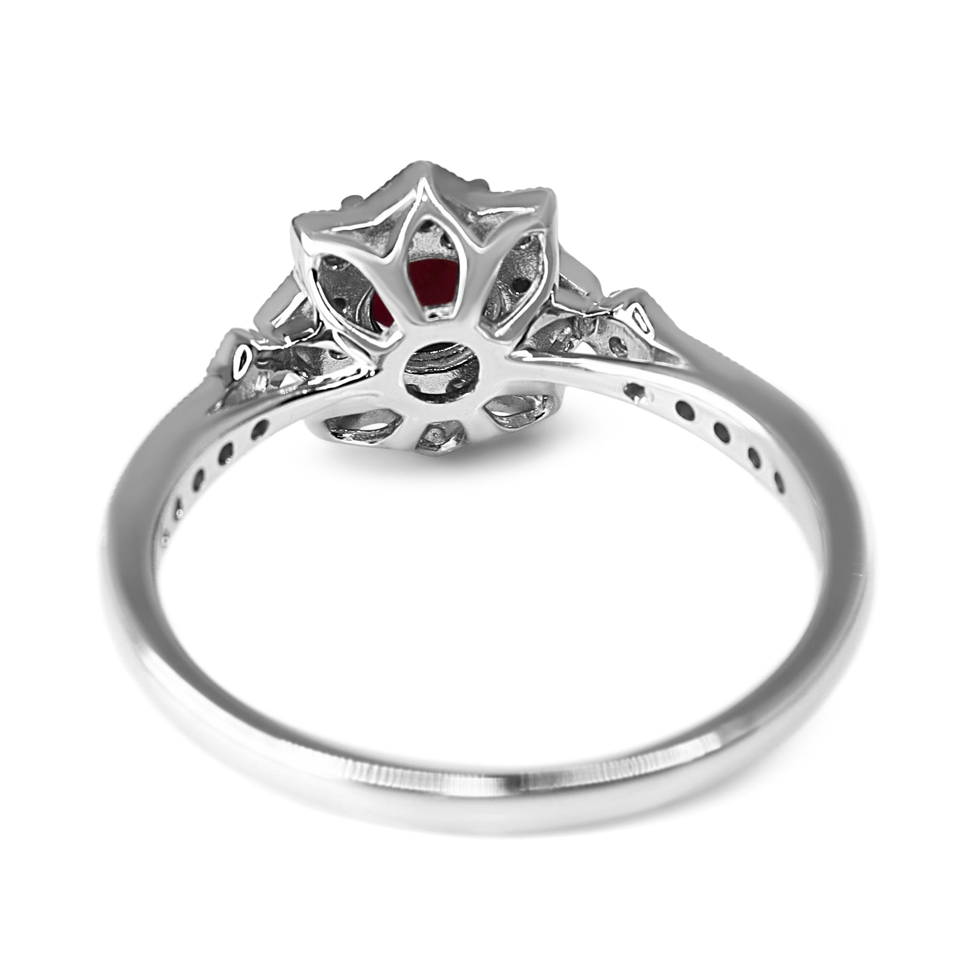 9ct White Gold Ruby and Diamond Art Deco Style Halo Ring