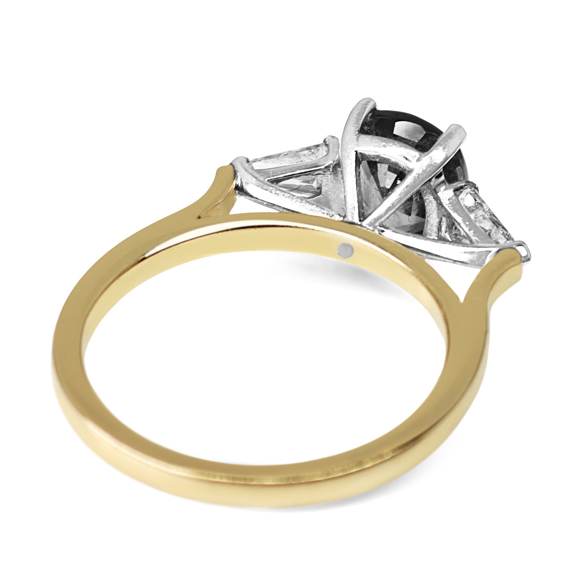 18ct Yellow and White Gold Cushion Sapphire and Diamond 3 Stone Ring