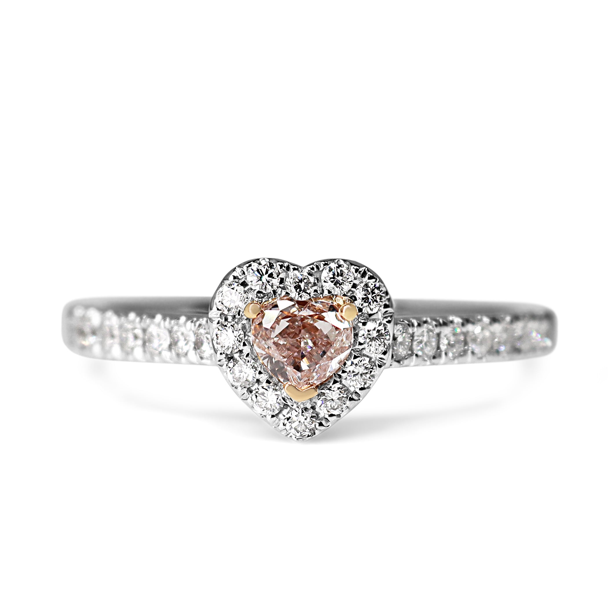 18ct White Gold Pink Diamond Heart Cut Halo Ring