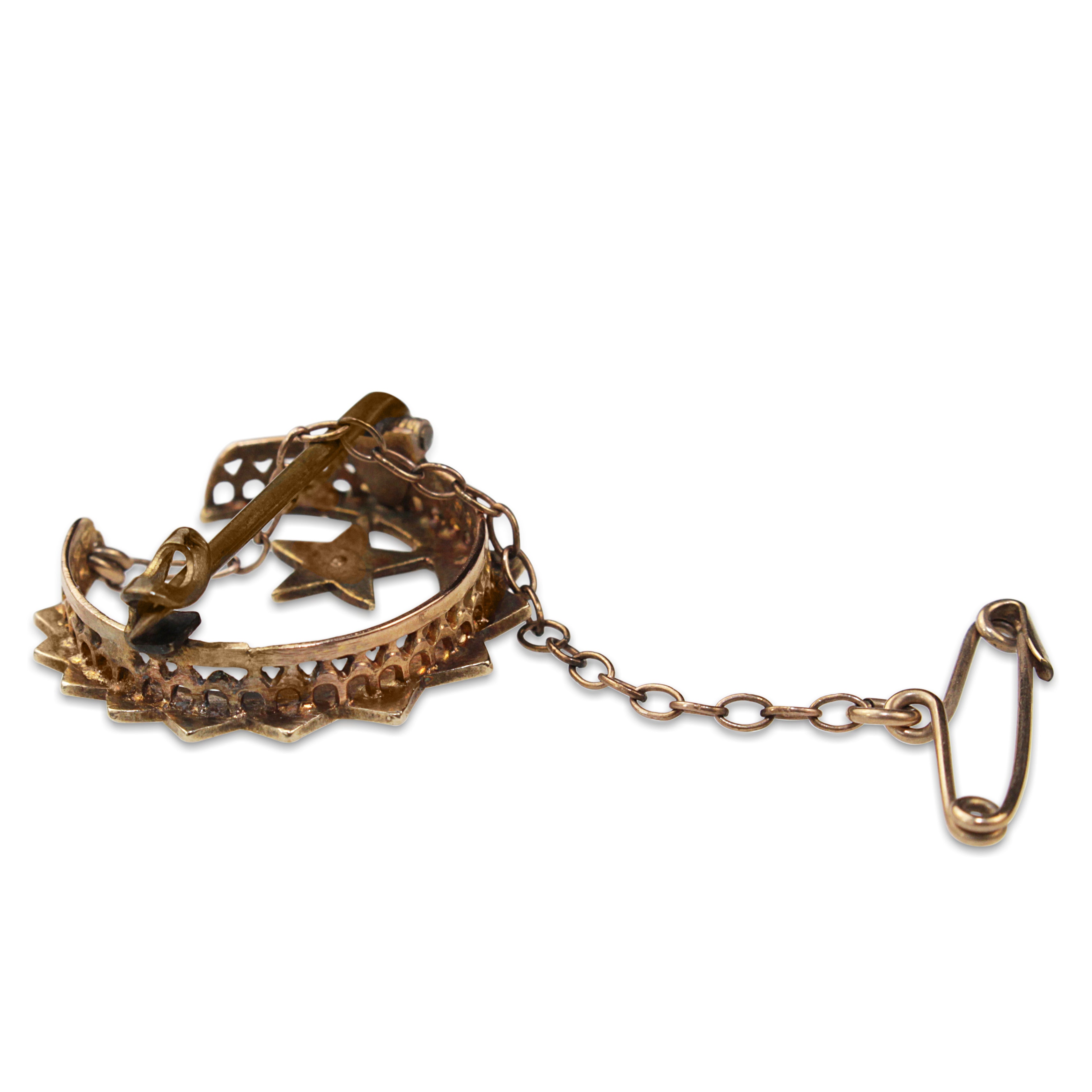 9ct Yellow Gold Antique Seed Pearl Moon and Star Brooch