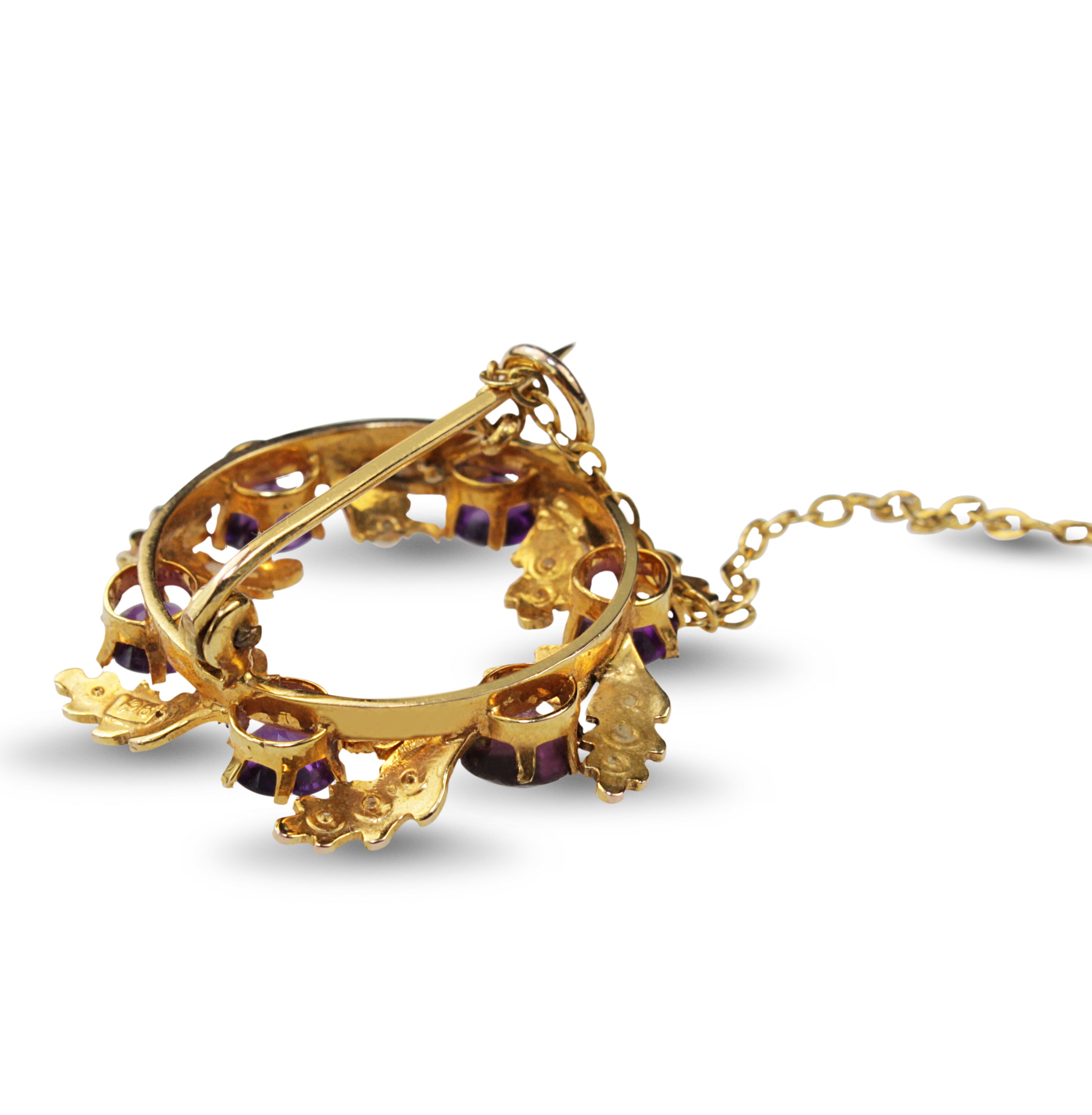 9ct Yellow Gold Antique Amethyst and Pearl Wreath Brooch
