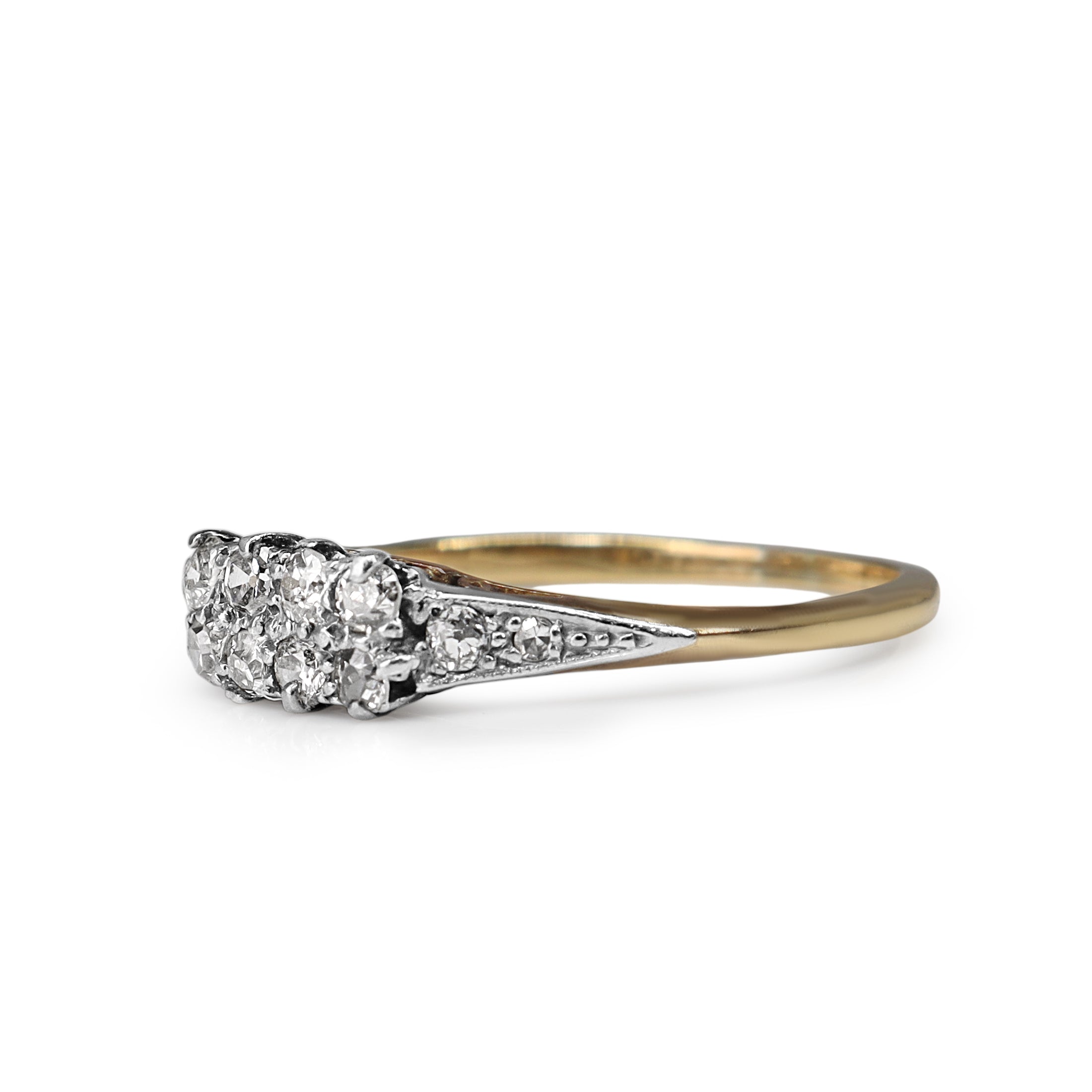18ct Yellow and White Gold Antique 2 Row Old Cut Diamond Ring