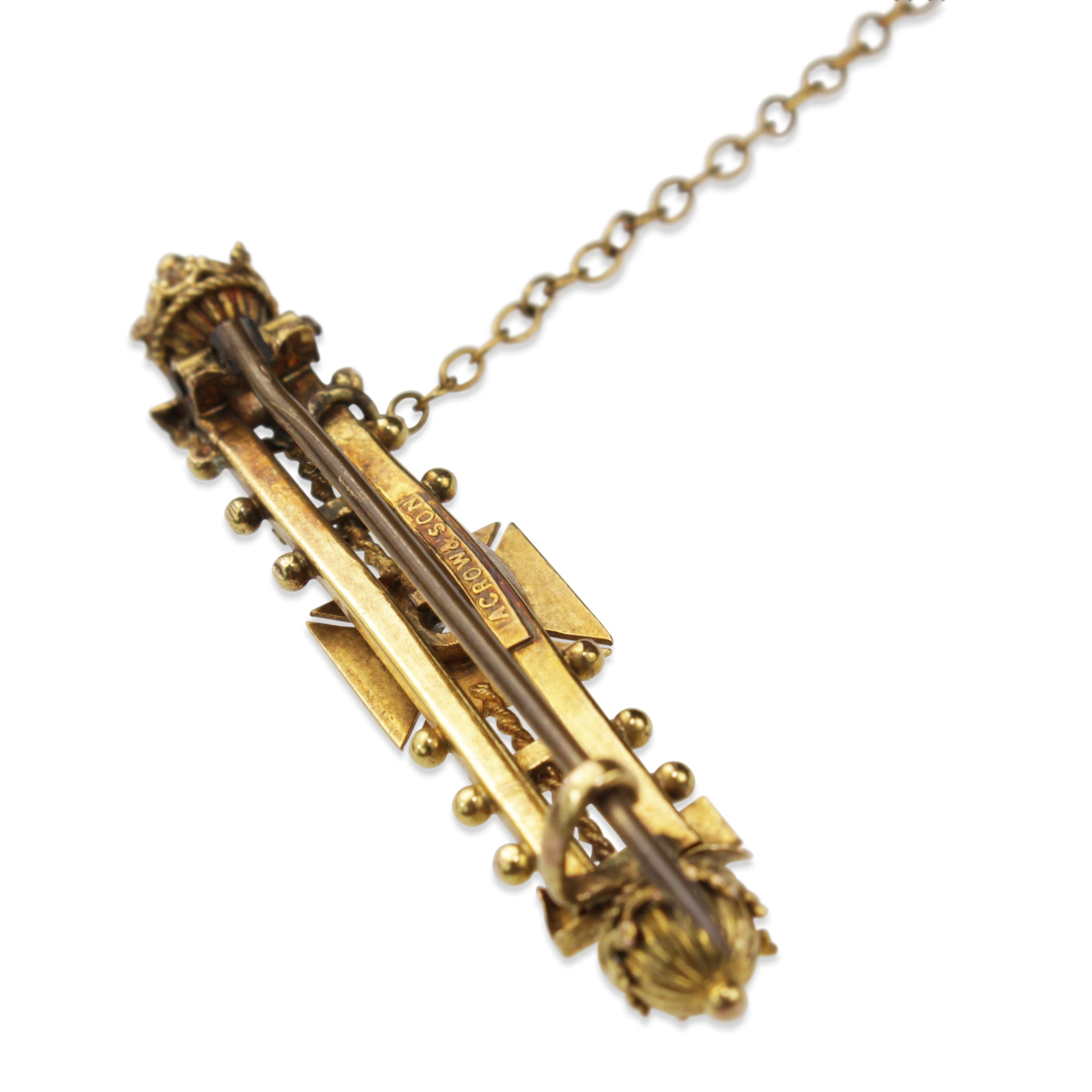 15ct Yellow Gold Antique Bar Brooch With Diamond