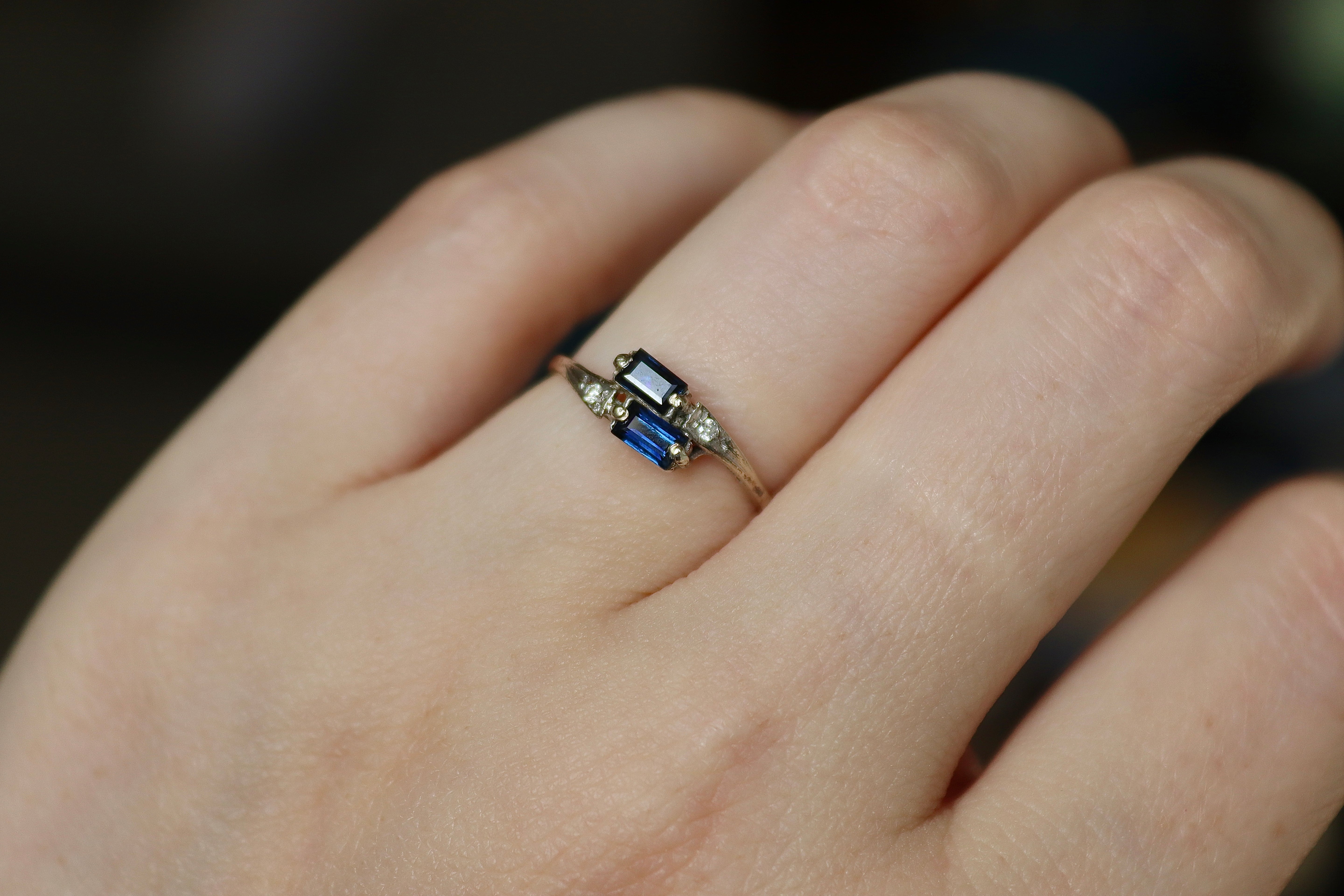 9ct White Gold Baguette Sapphire and Diamond Moi Et Toi Ring