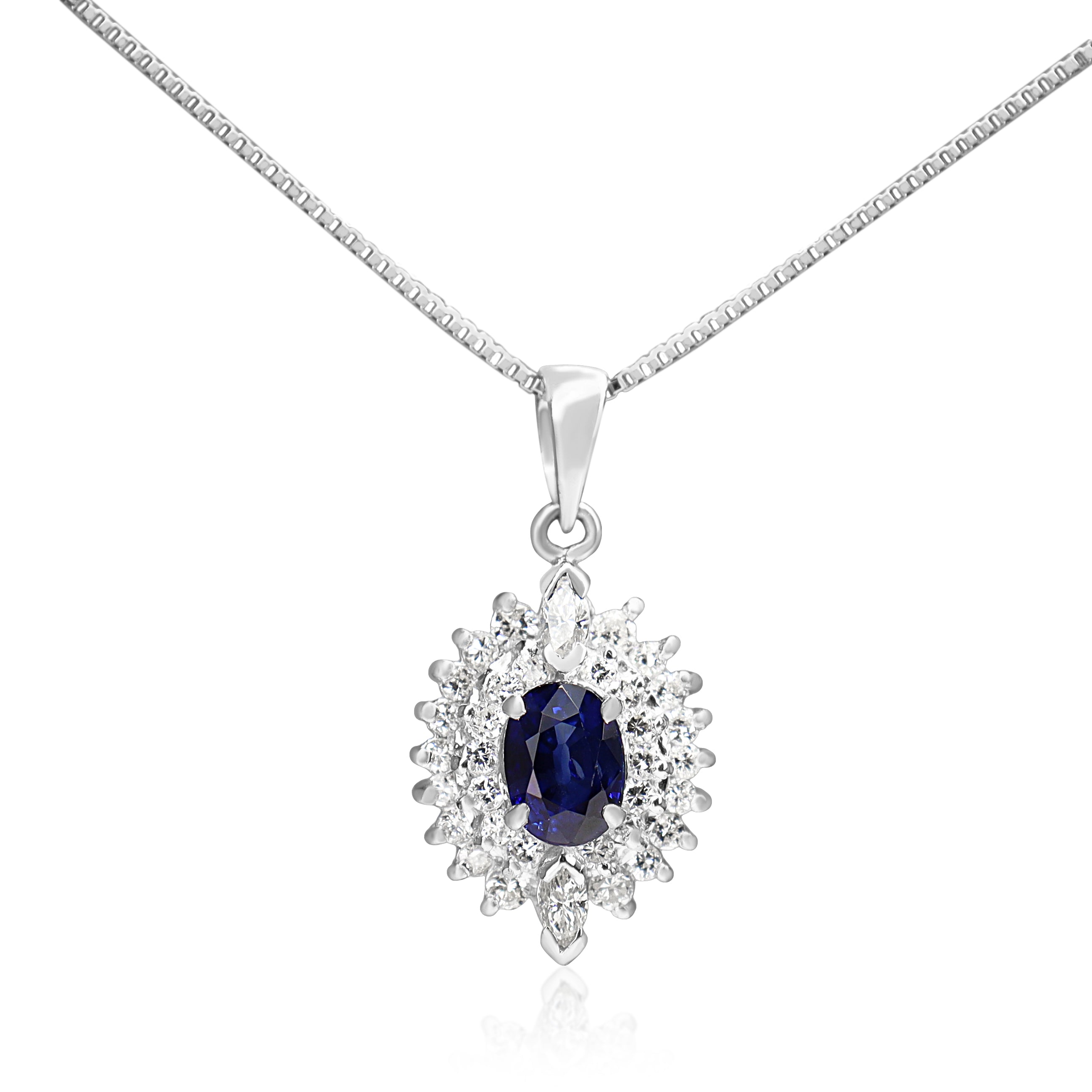 Platinum Marquise Sapphire and Diamond Double Halo Necklace