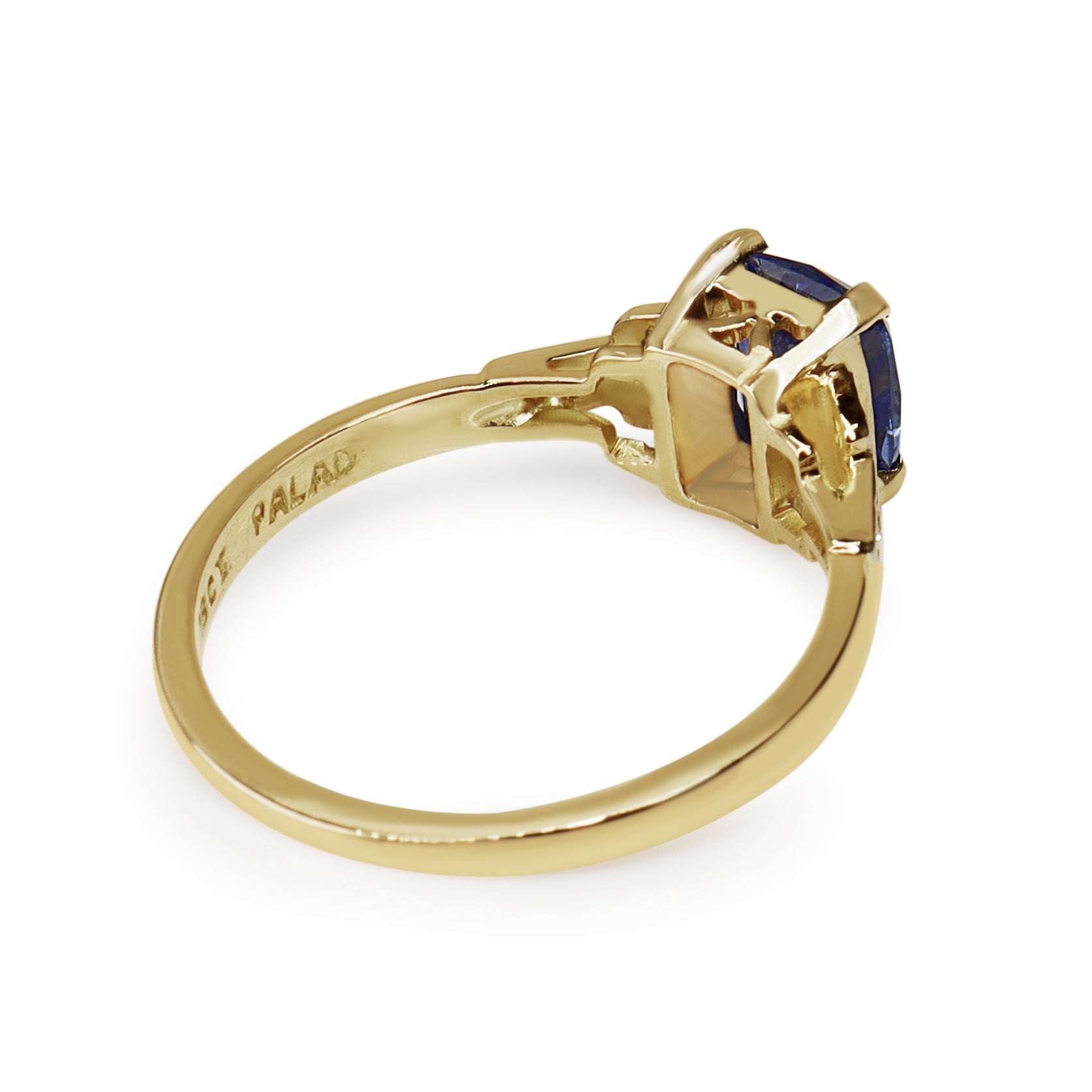 18ct Yellow Gold and Palladium Sapphire and Single Cut Diamond Vintage Ring