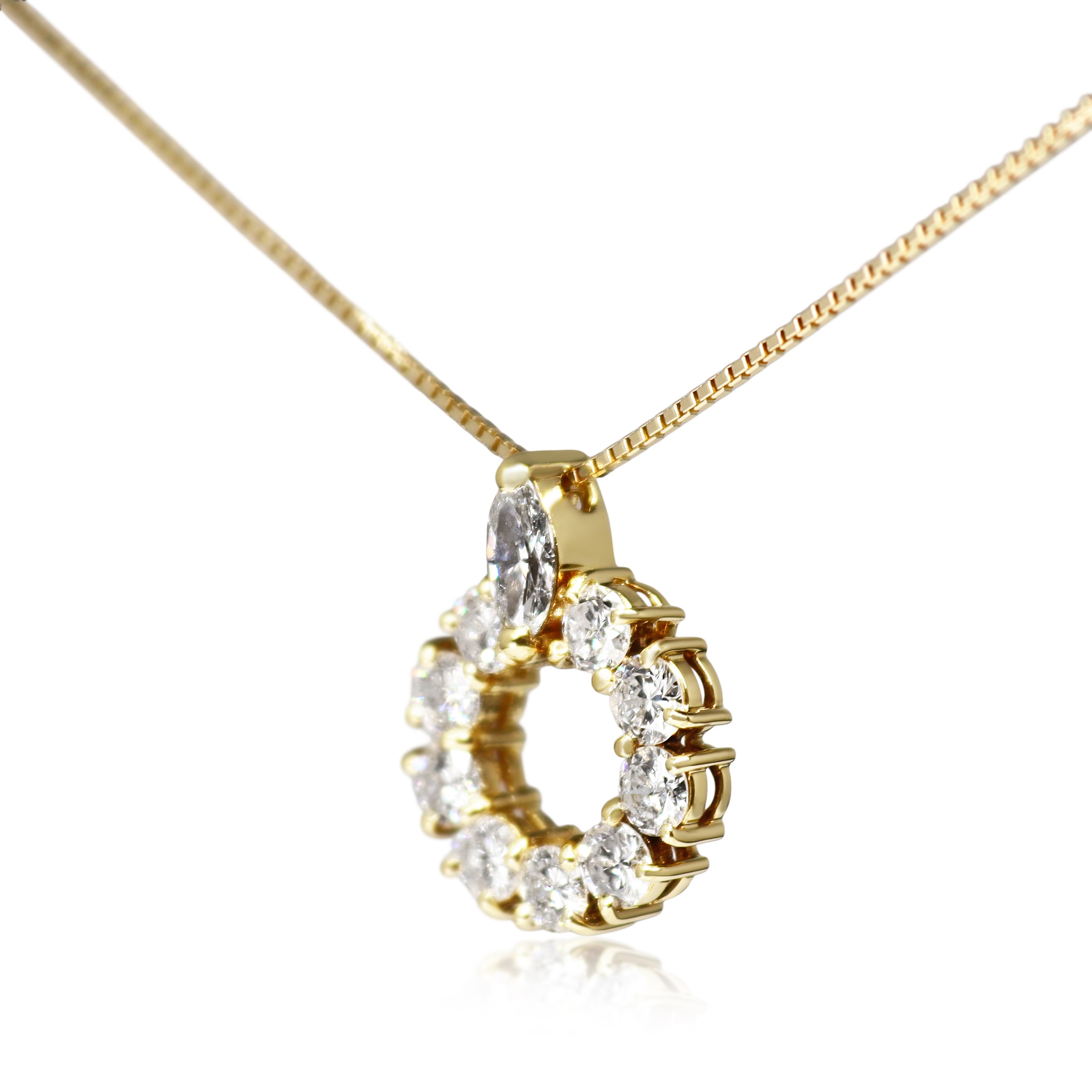 18ct Yellow Gold Round and Marquise Diamond Circle Necklace