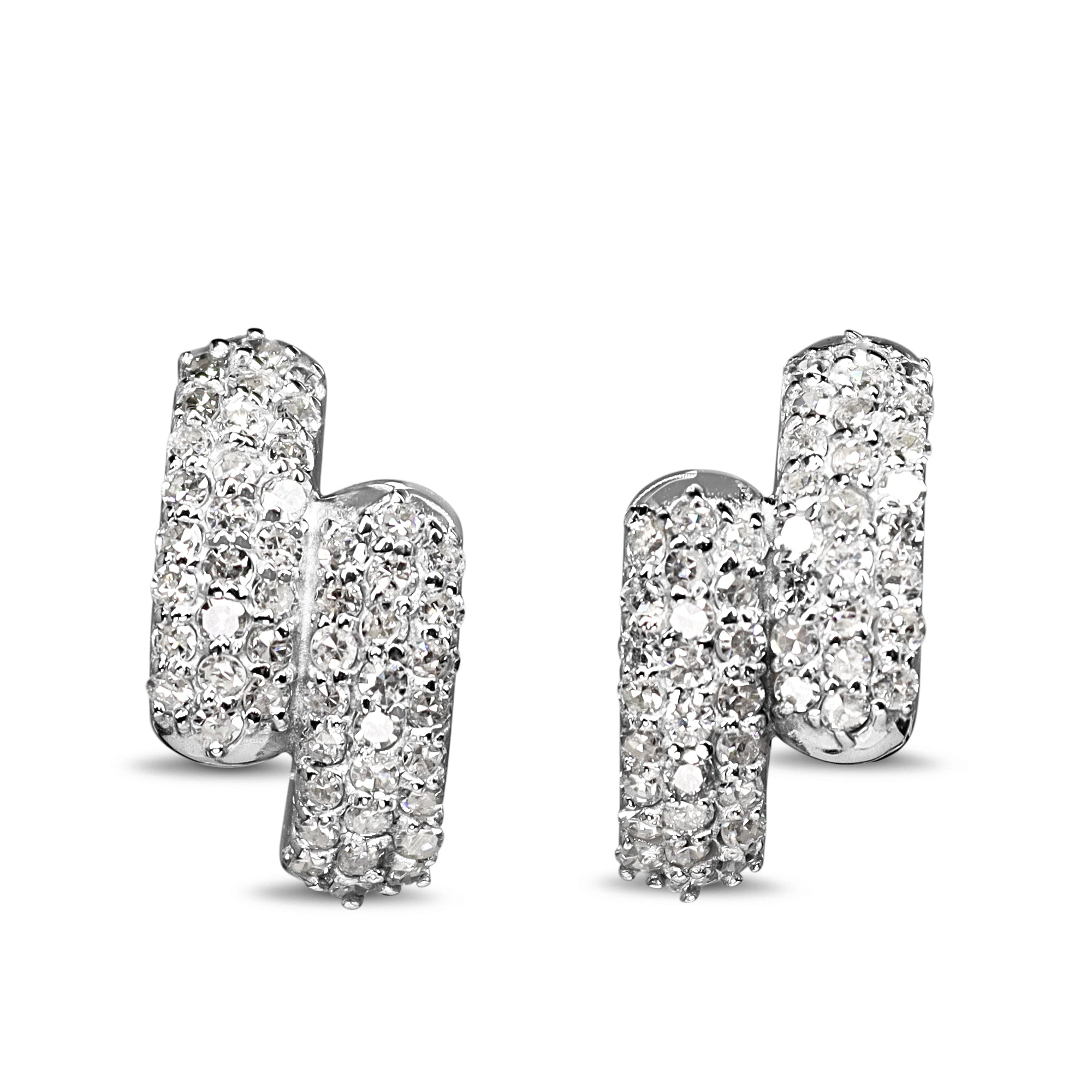 14ct White Gold Pavé Diamond Half Hoop Earrings
