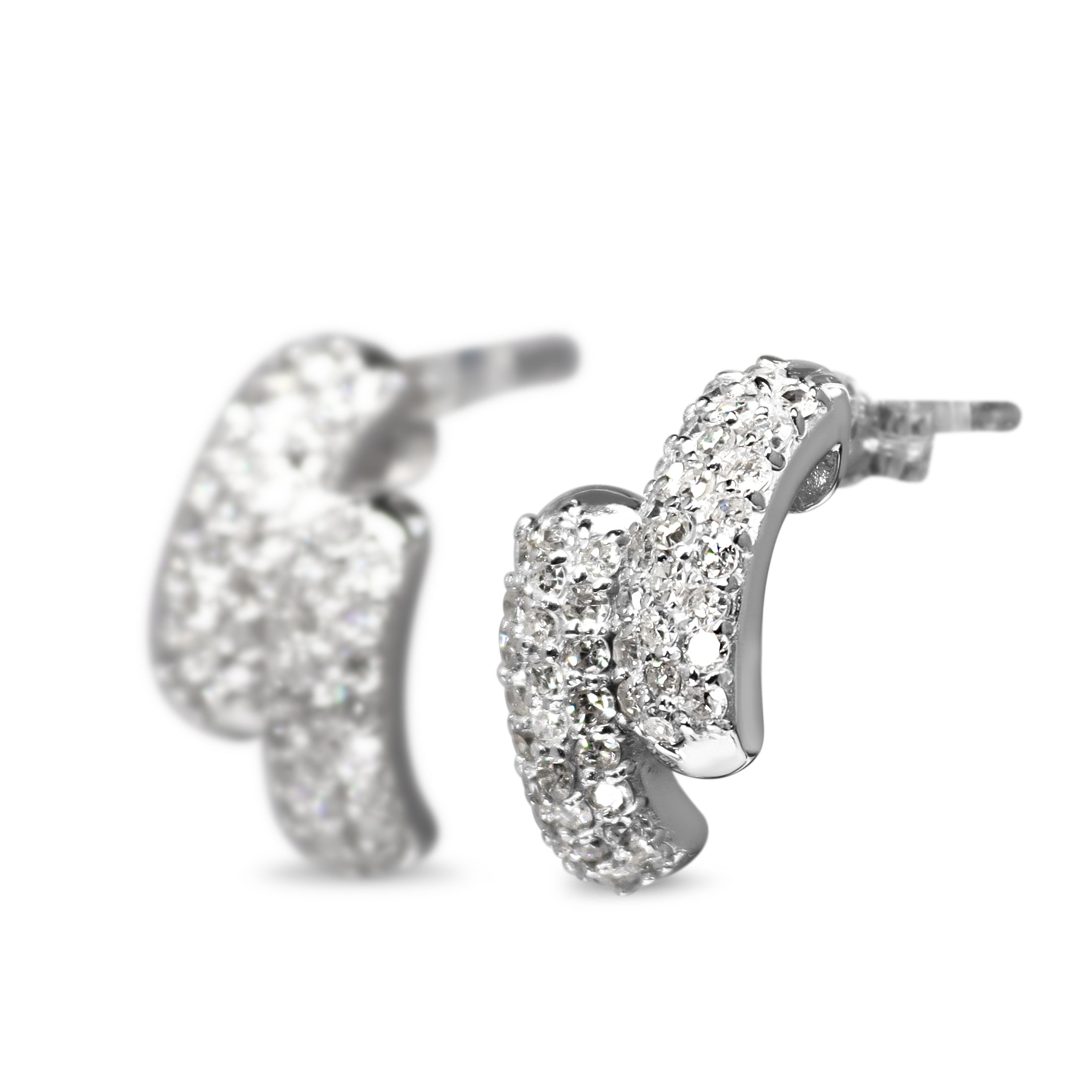 14ct White Gold Pavé Diamond Half Hoop Earrings