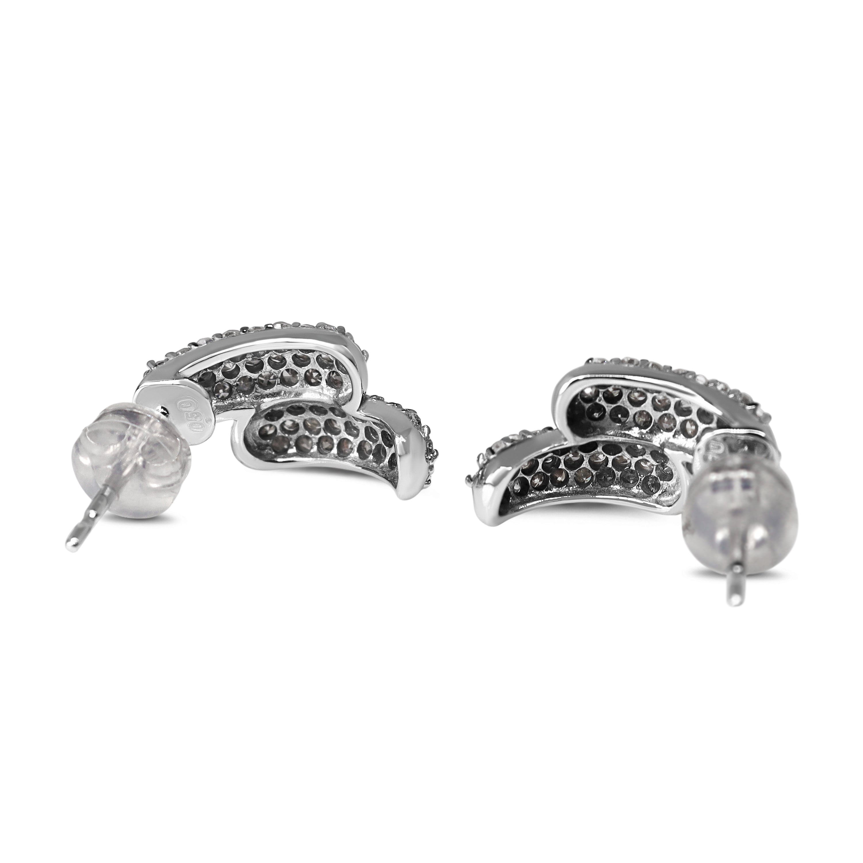 14ct White Gold Pavé Diamond Half Hoop Earrings