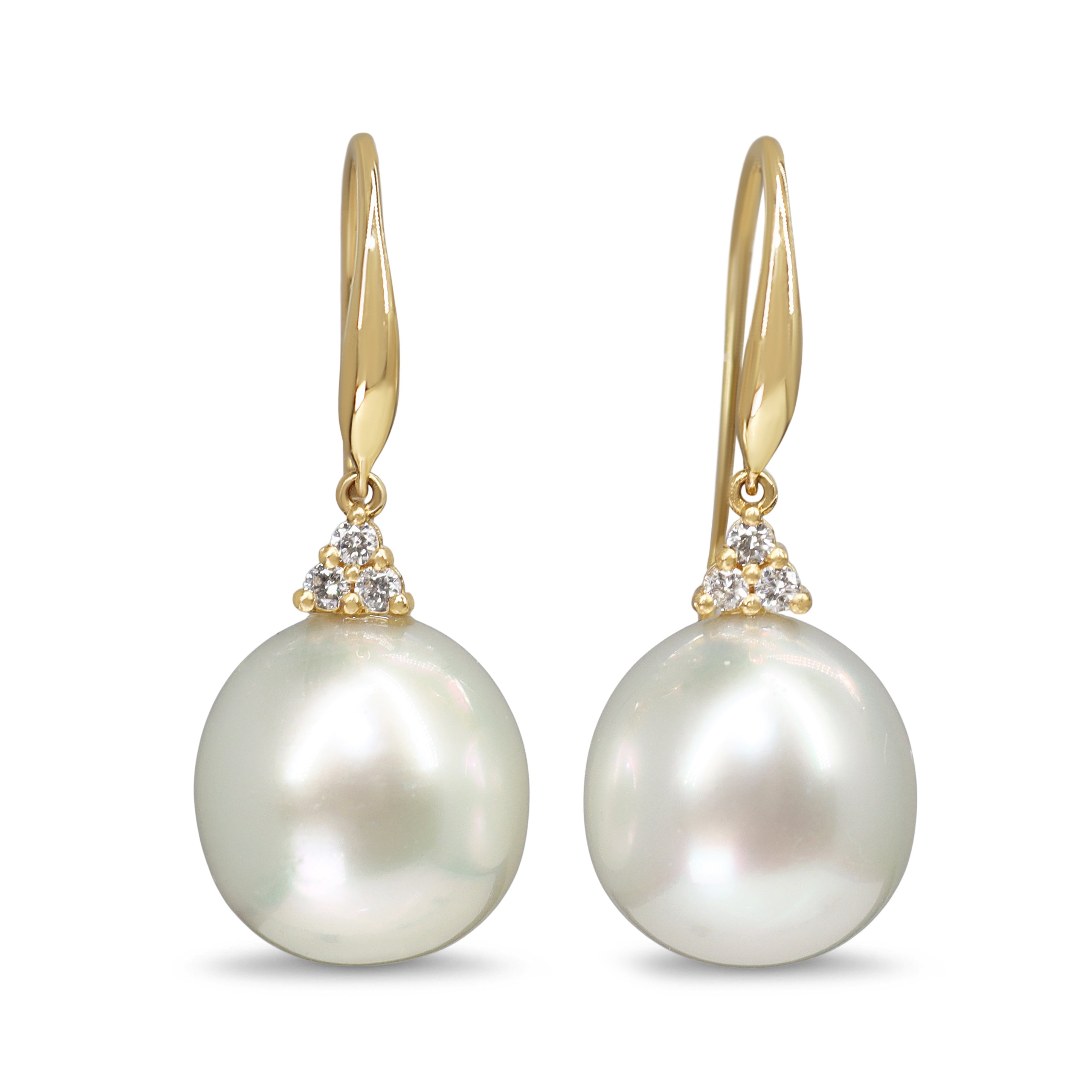 18ct Yellow Gold 14mm South Sea Pearl and Diamond Earrings