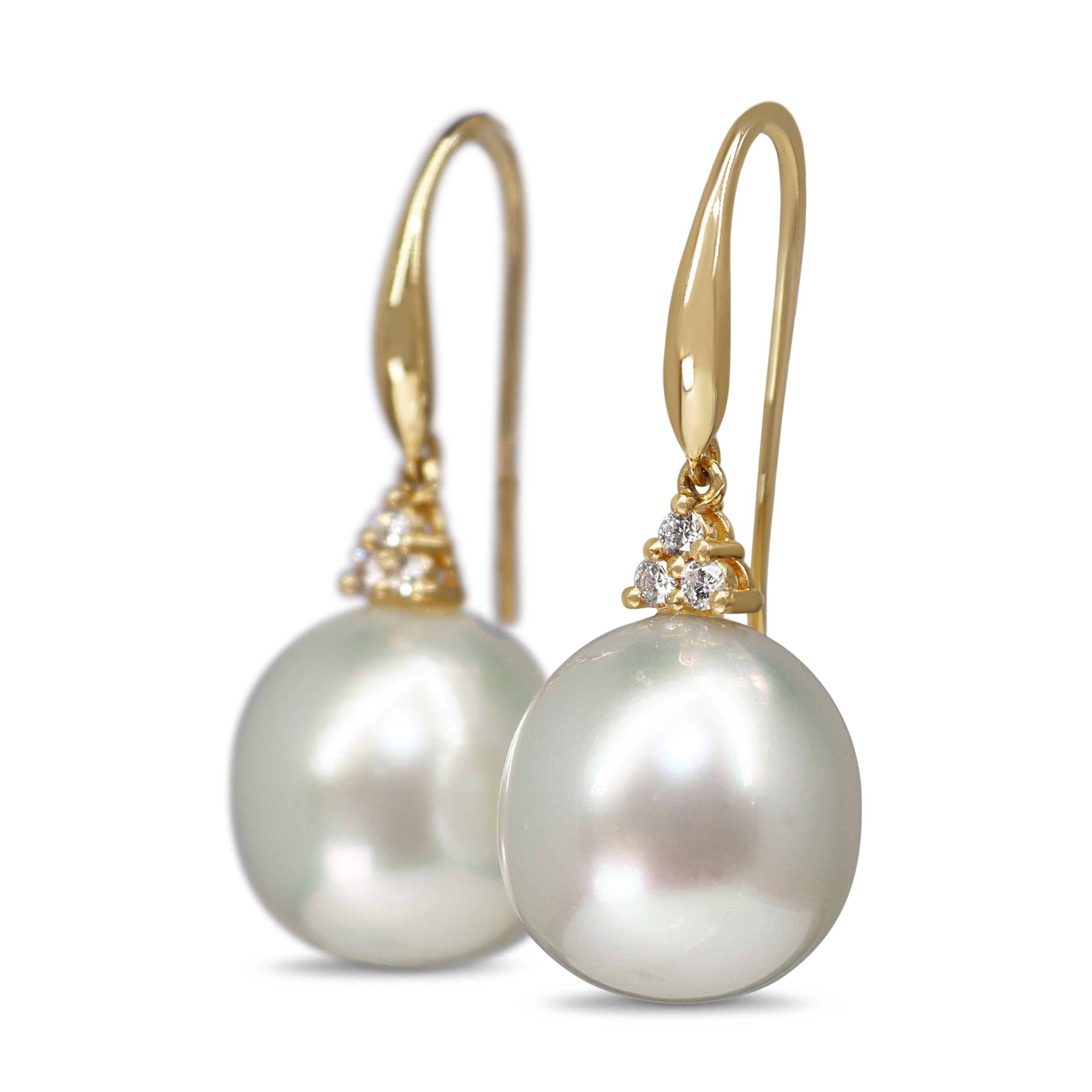 18ct Yellow Gold 14mm South Sea Pearl and Diamond Earrings