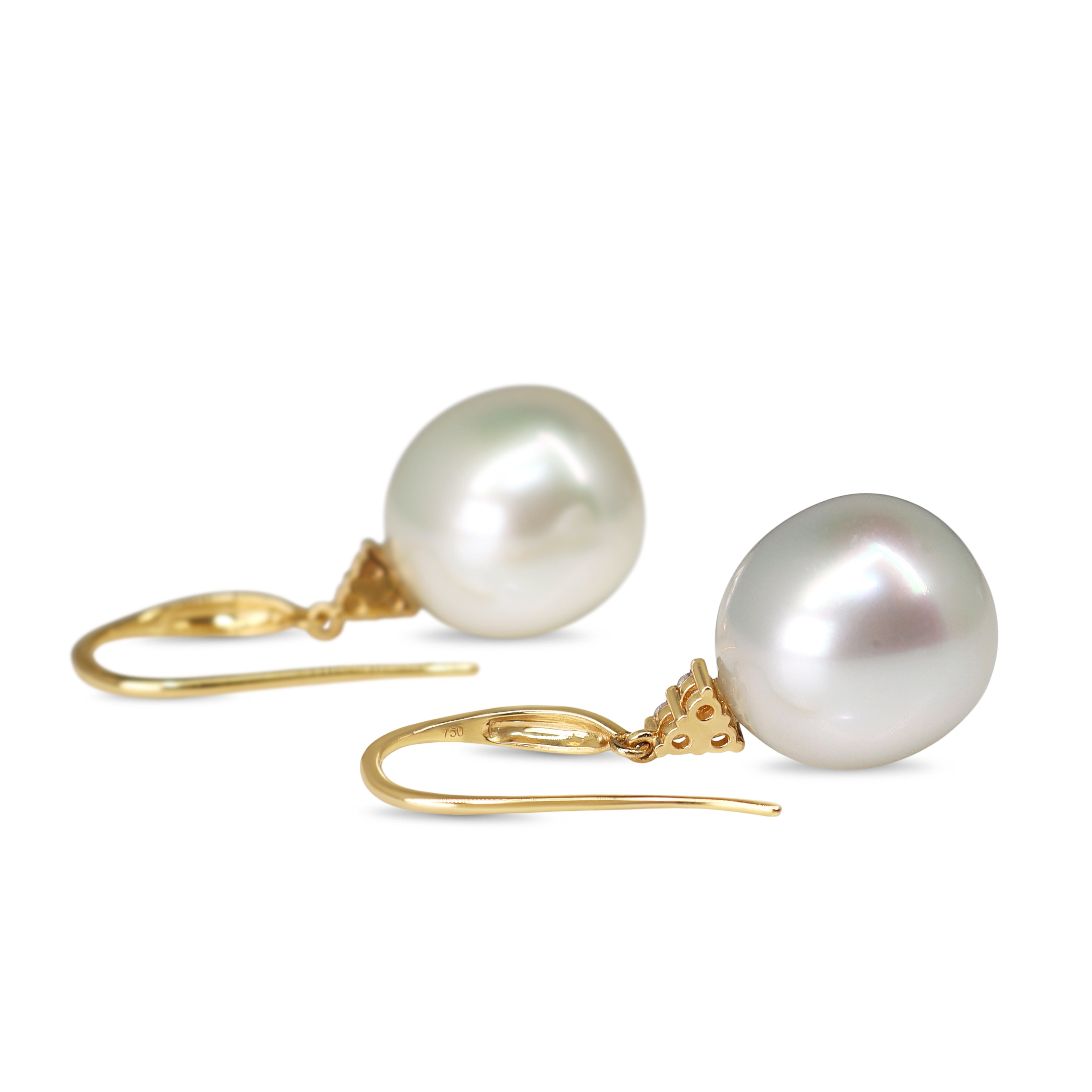 18ct Yellow Gold 14mm South Sea Pearl and Diamond Earrings