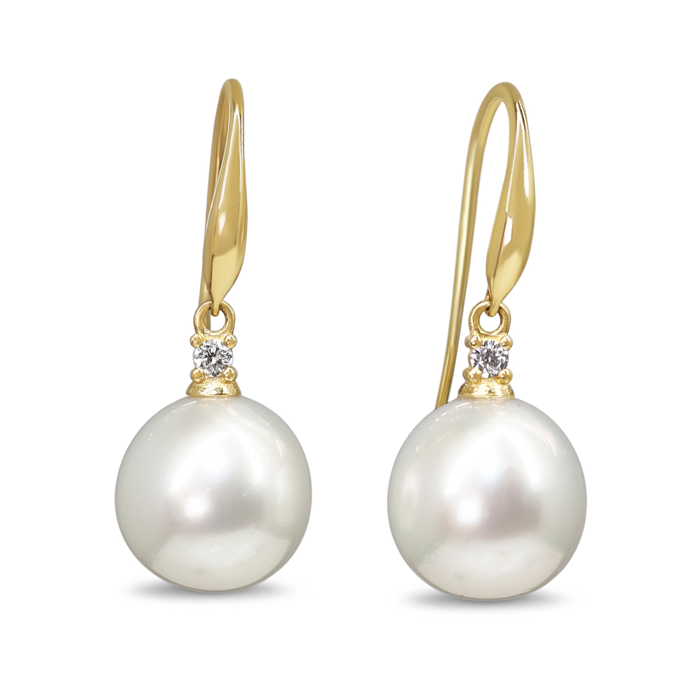 18ct Yellow Gold 12mm South Sea Pearl and Diamond Earrings