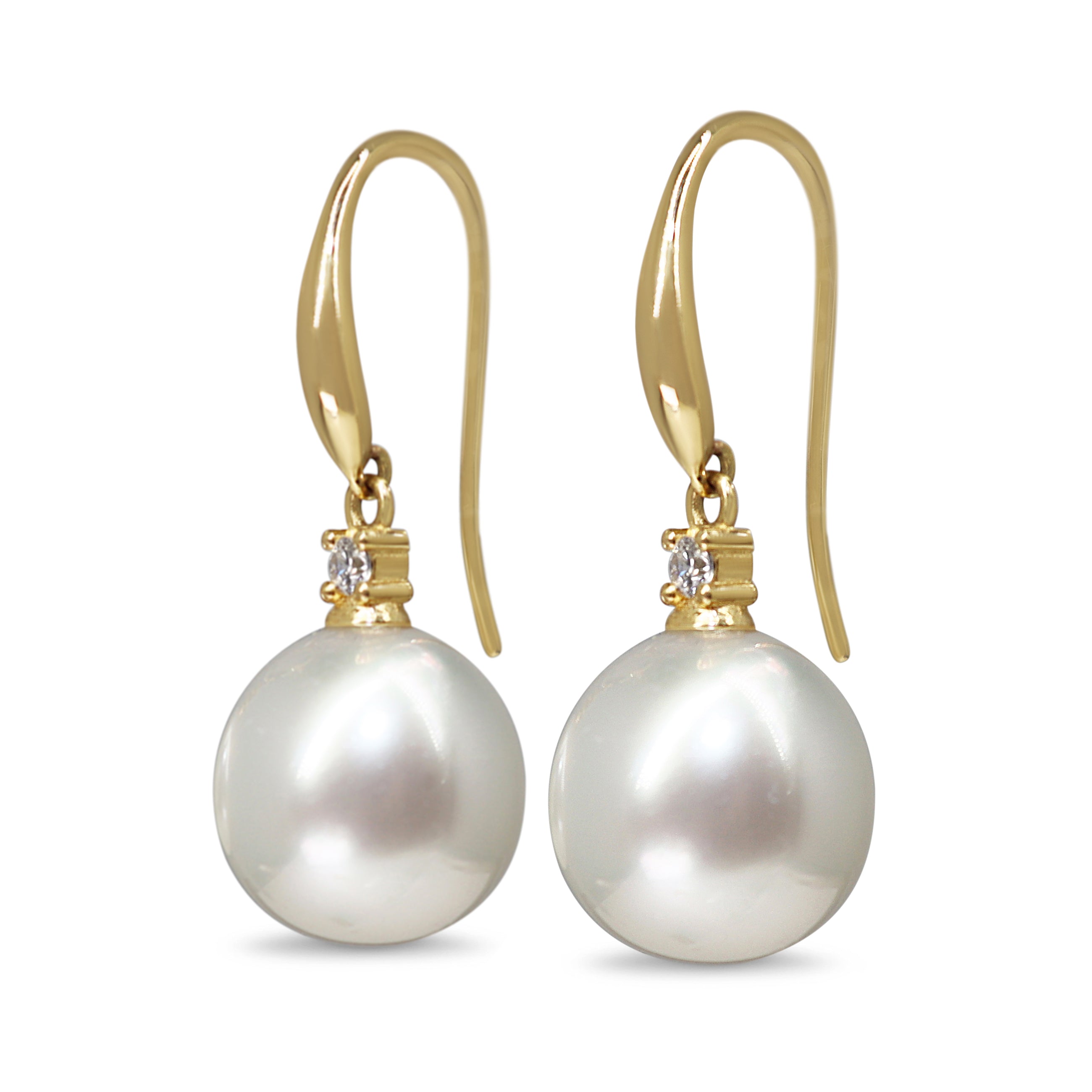 18ct Yellow Gold 12mm South Sea Pearl and Diamond Earrings