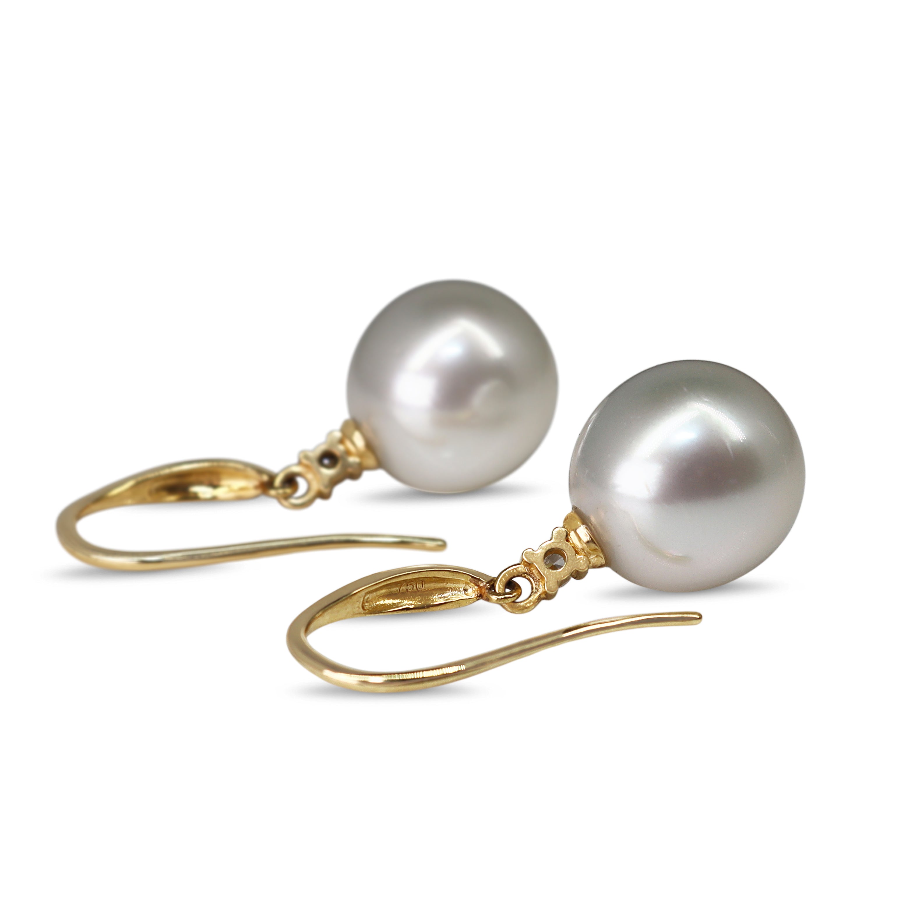 18ct Yellow Gold 12mm South Sea Pearl and Diamond Earrings