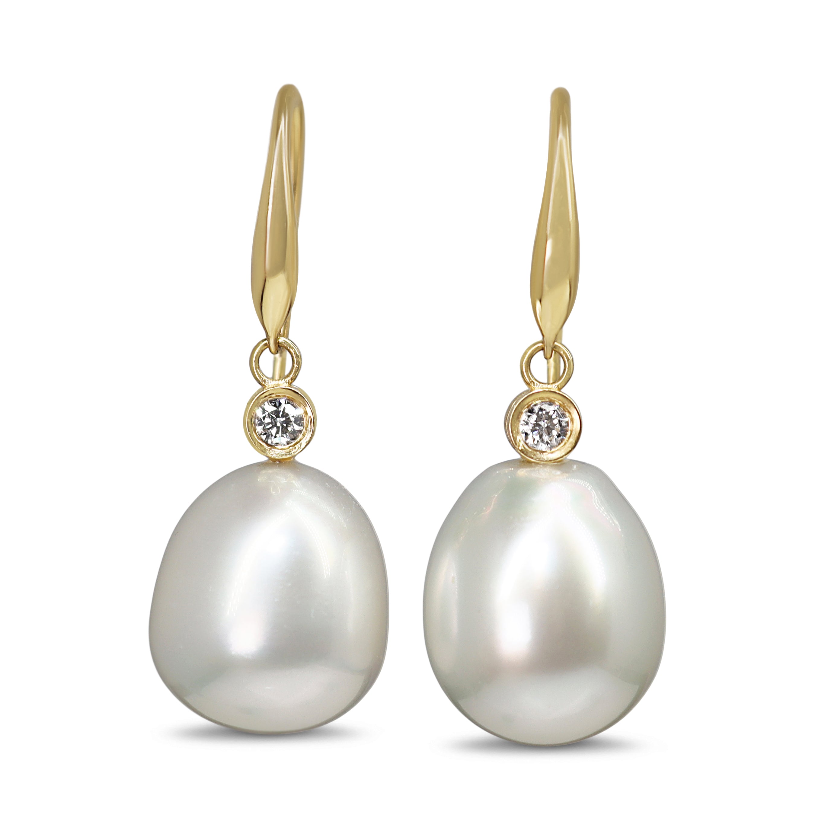 18ct Yellow Gold 13mm South Sea Pearl and Diamond Earrings