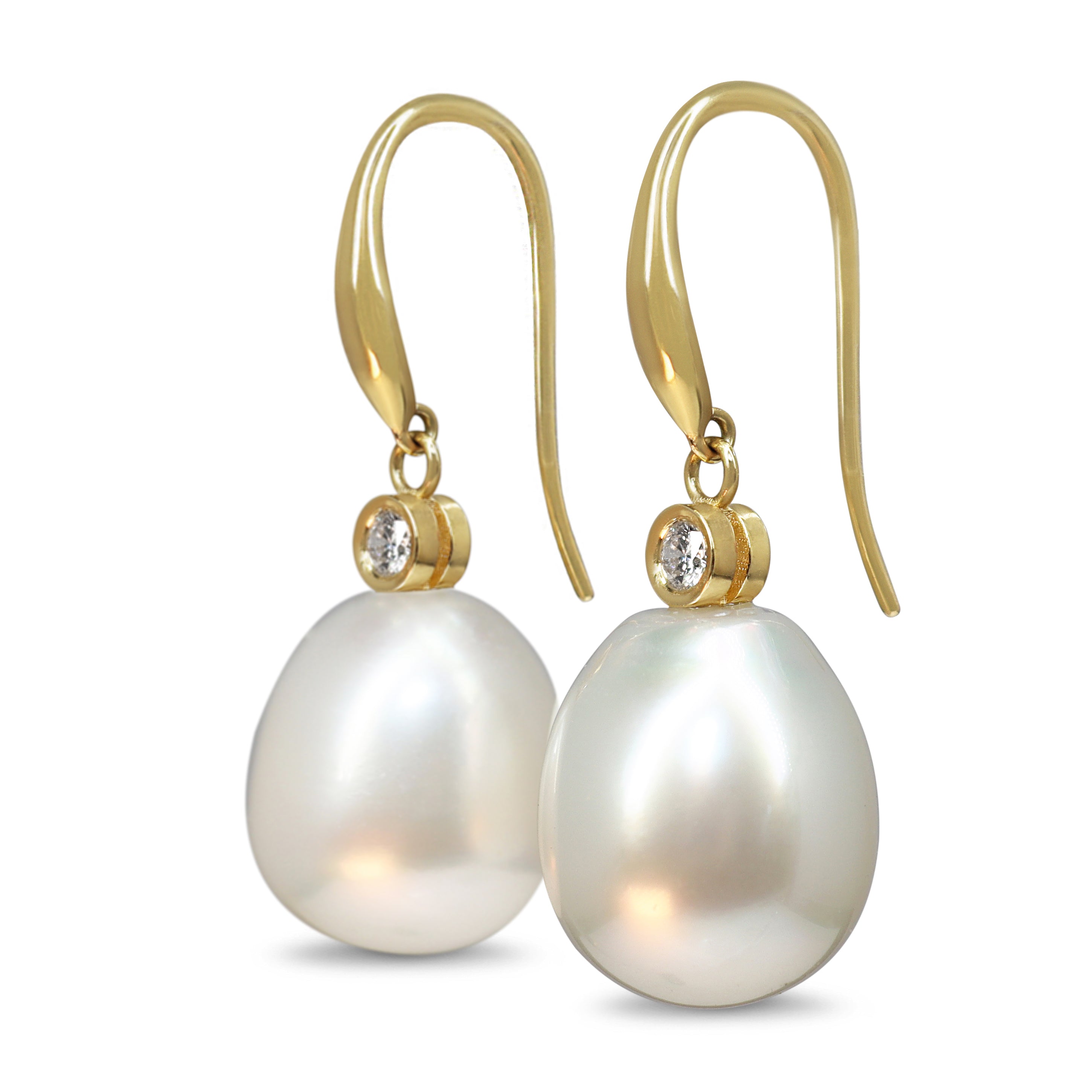 18ct Yellow Gold 13mm South Sea Pearl and Diamond Earrings