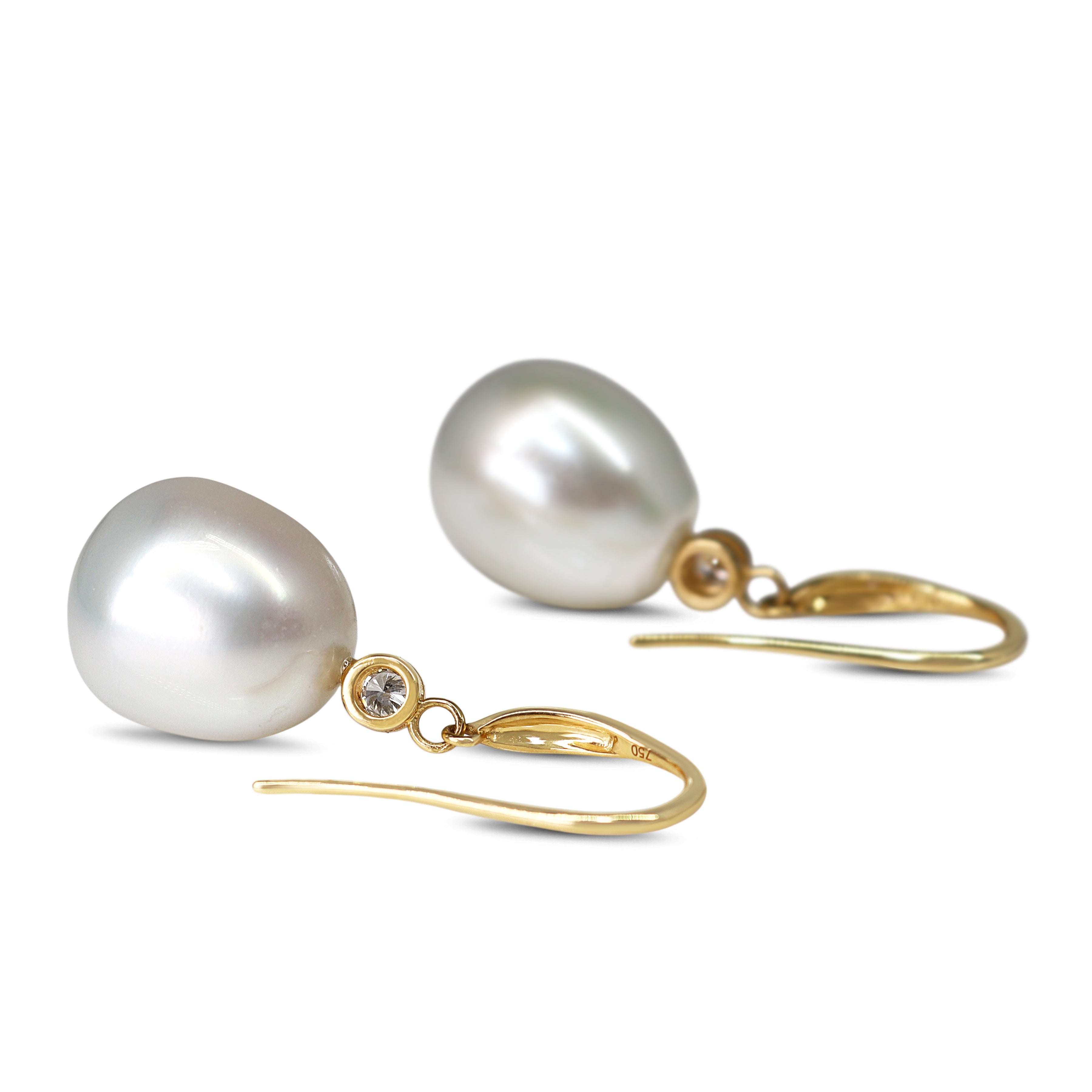 18ct Yellow Gold 13mm South Sea Pearl and Diamond Earrings