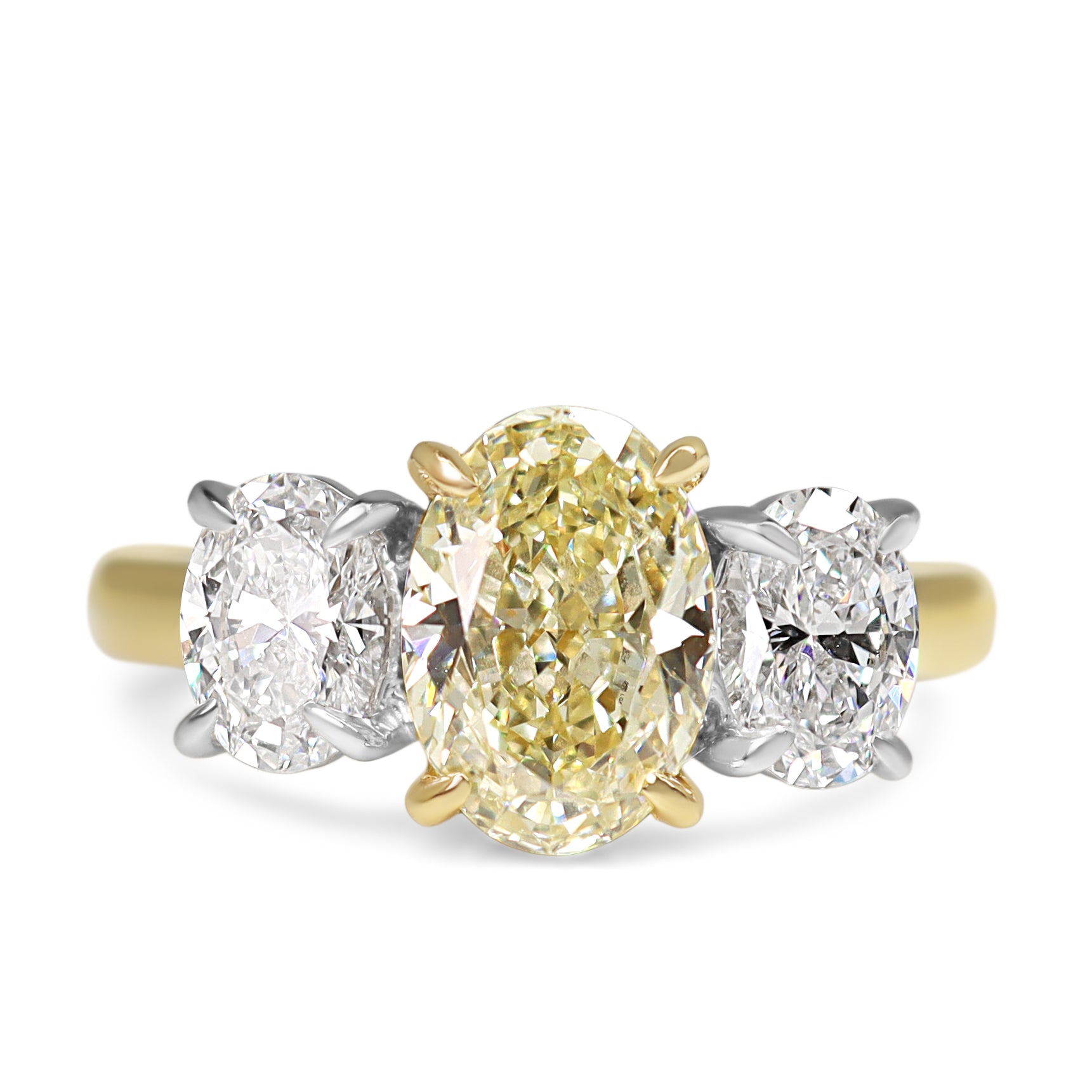 18ct Yellow and White Gold Lab Grown Yellow and White Diamond 3 Stone Ring