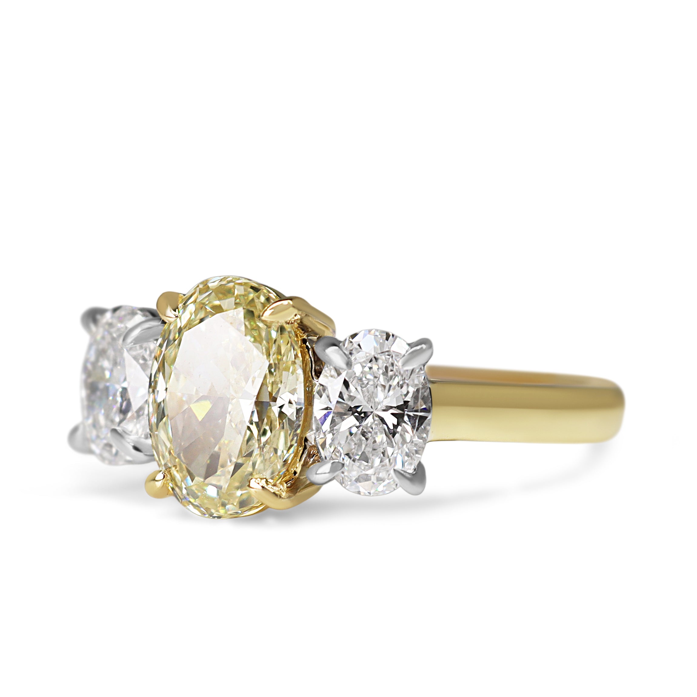 18ct Yellow and White Gold Lab Grown Yellow and White Diamond 3 Stone Ring