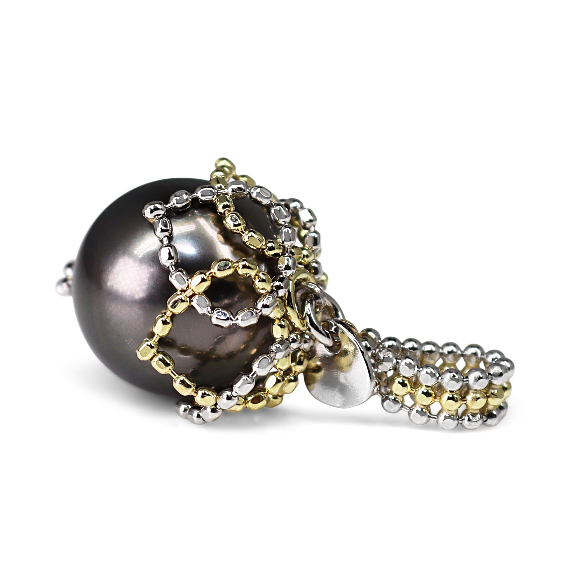 18ct Yellow and White Gold Beaded Cap Tahitian Pearl Pendant