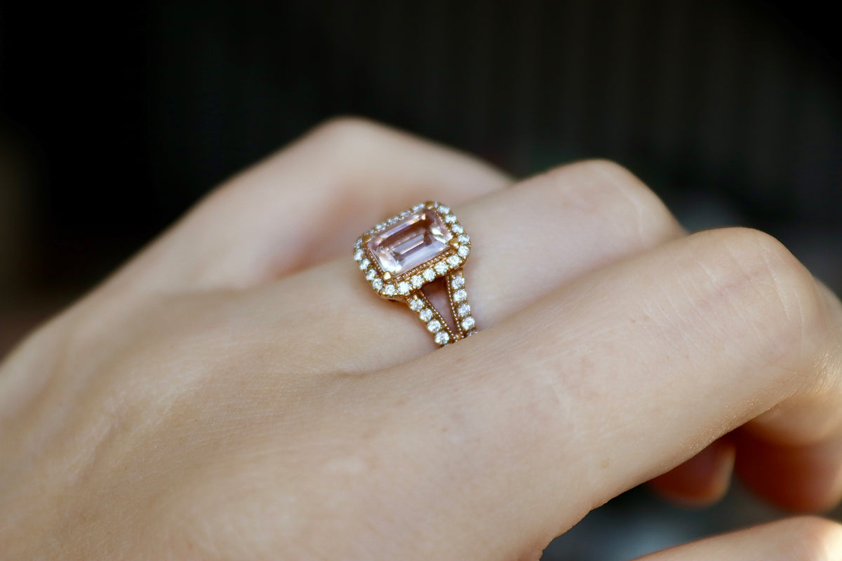 9ct Rose Gold Morganite and Diamond Ring