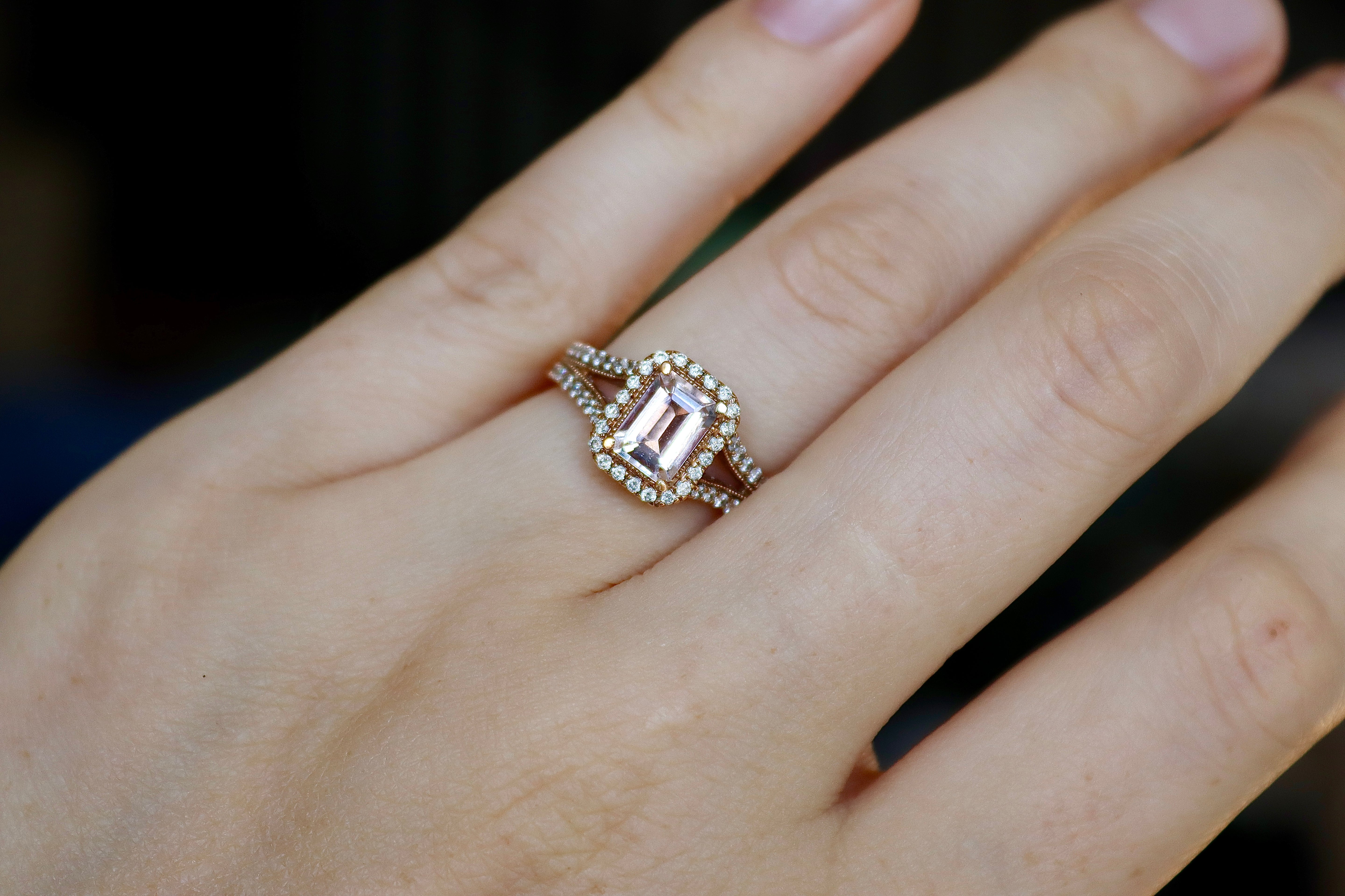9ct Rose Gold Morganite and Diamond Ring