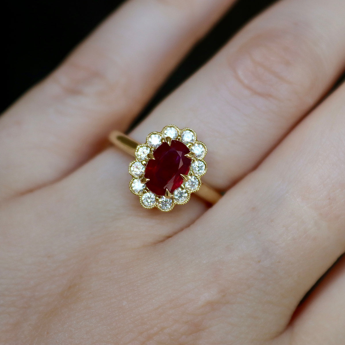 18ct Yellow Gold Ruby and Diamond Daisy Ring