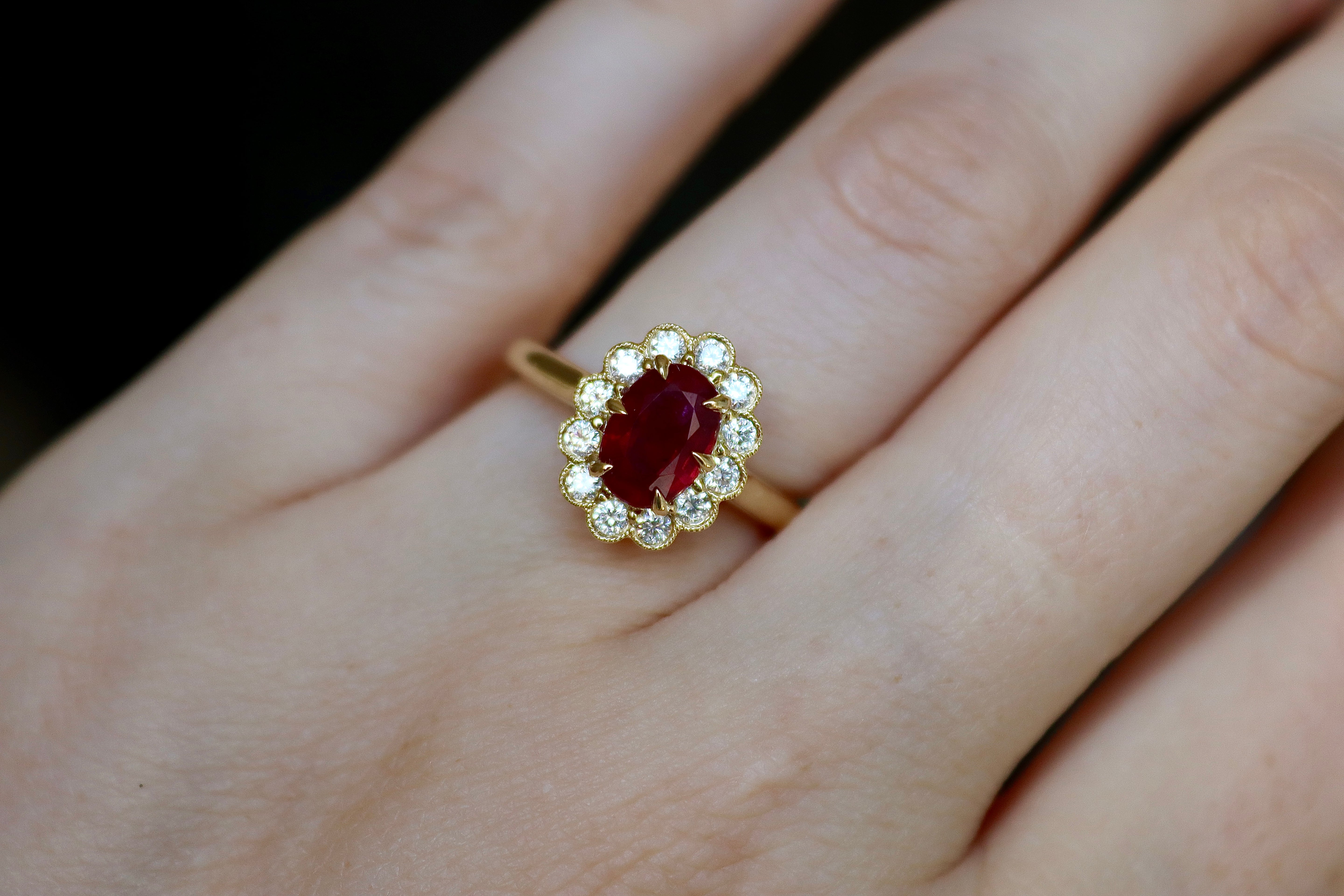 18ct Yellow Gold Ruby and Diamond Daisy Ring