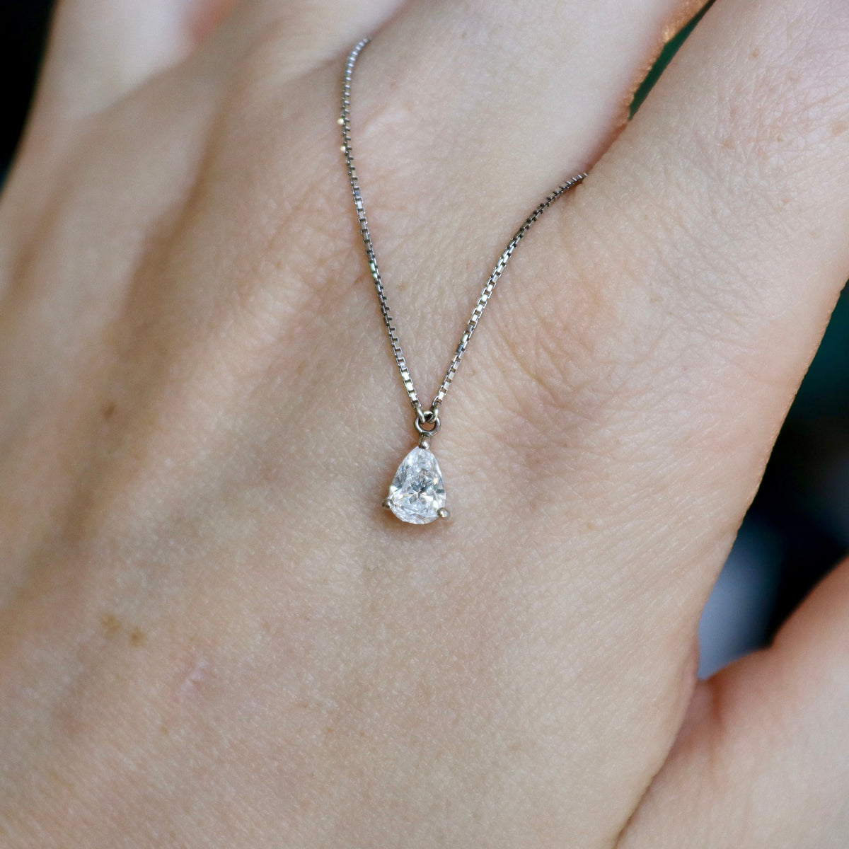 Platinum Pear Shaped Diamond Solitaire Necklace