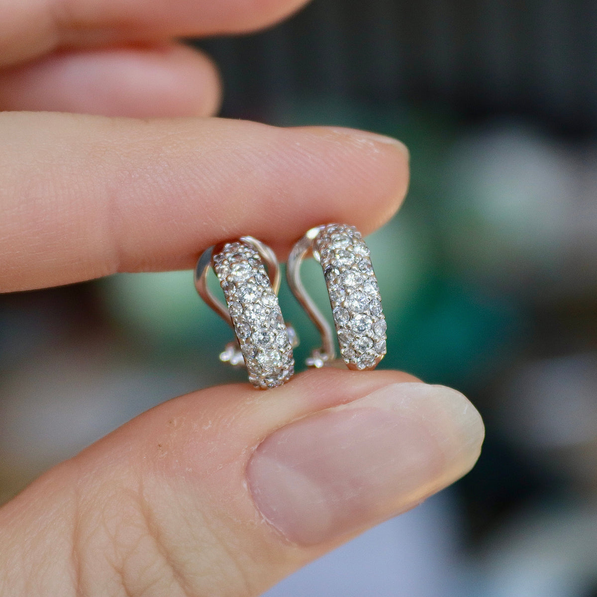 Platinum and 14ct White Gold Pavé Diamond Earrings