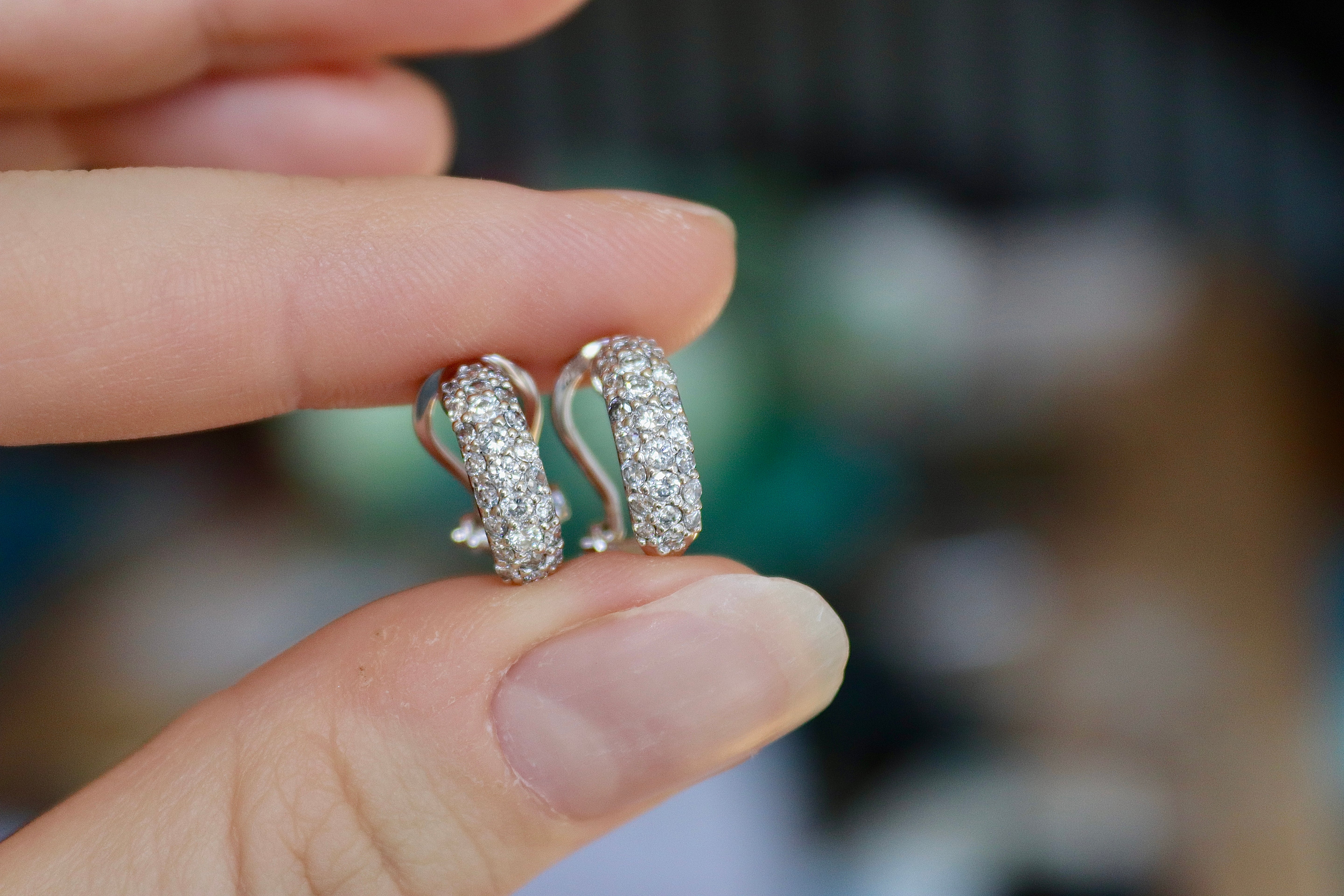 Platinum and 14ct White Gold Pavé Diamond Earrings