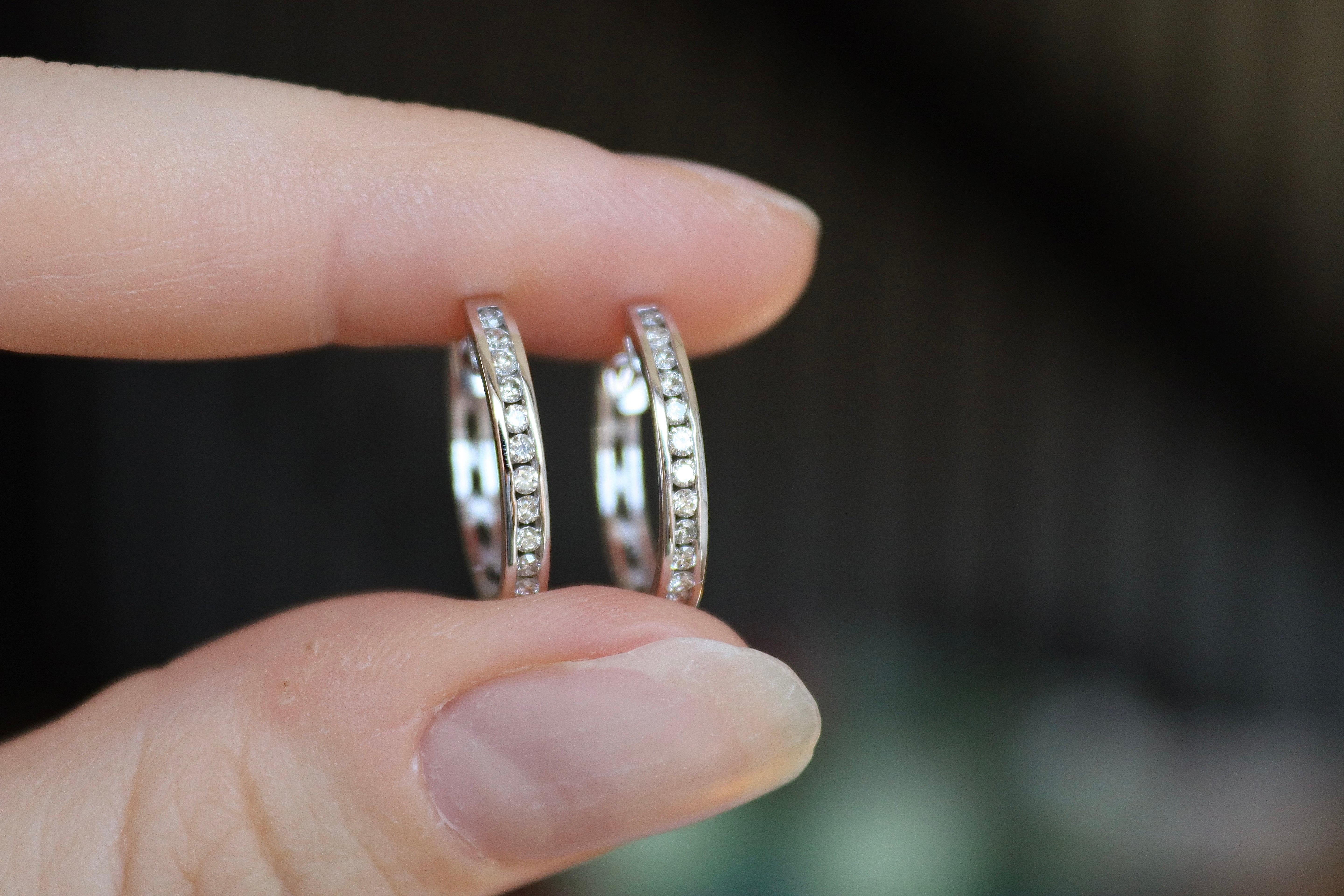 9ct White Gold Channel Set Diamond Hoop Earrings