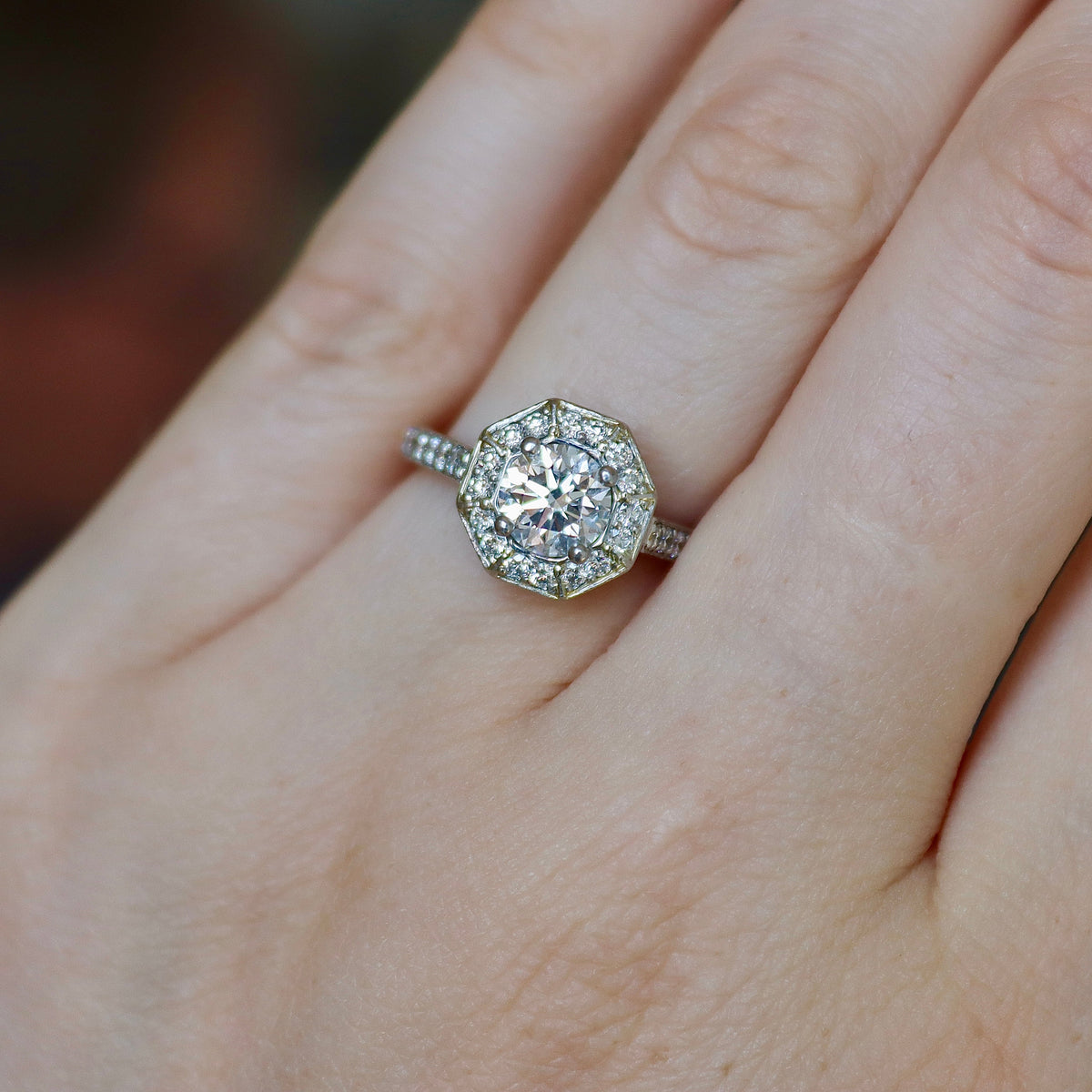 Platinum Diamond Deco Style Halo Ring