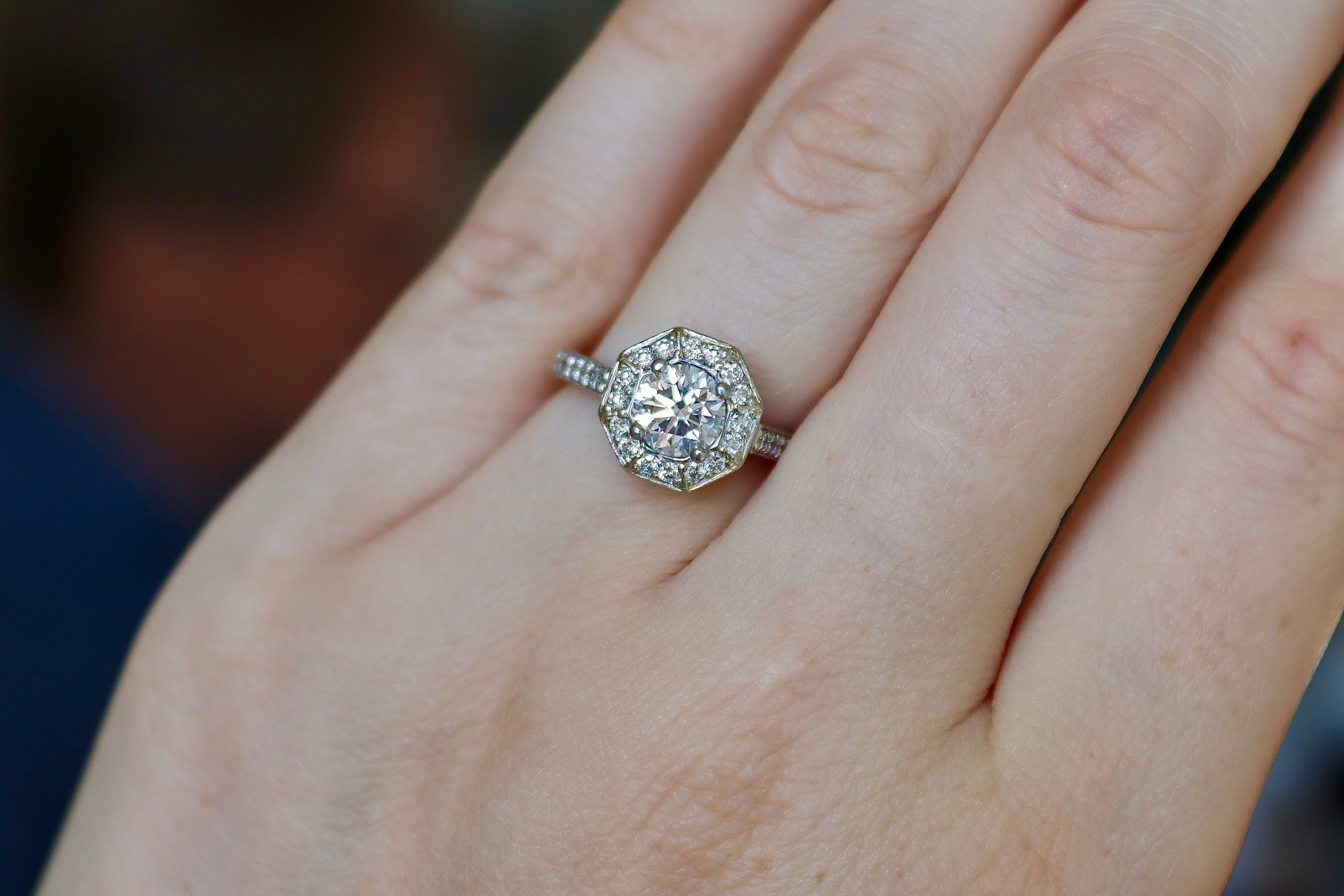 Platinum Diamond Deco Style Halo Ring