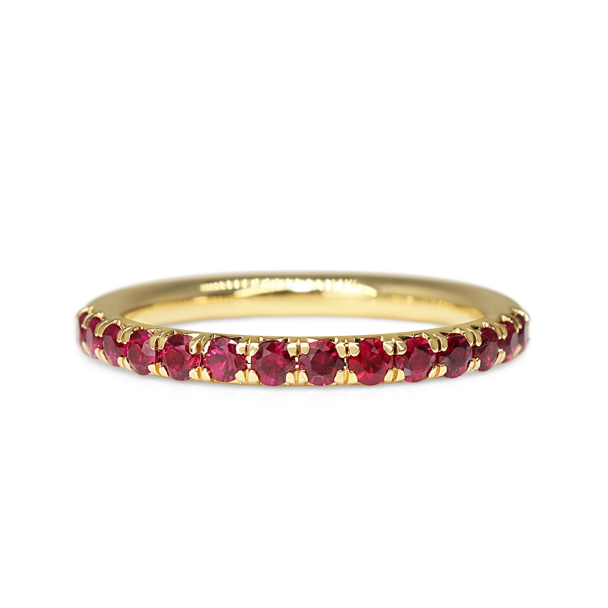 18ct Yellow Gold Claw Set Ruby Band Ring