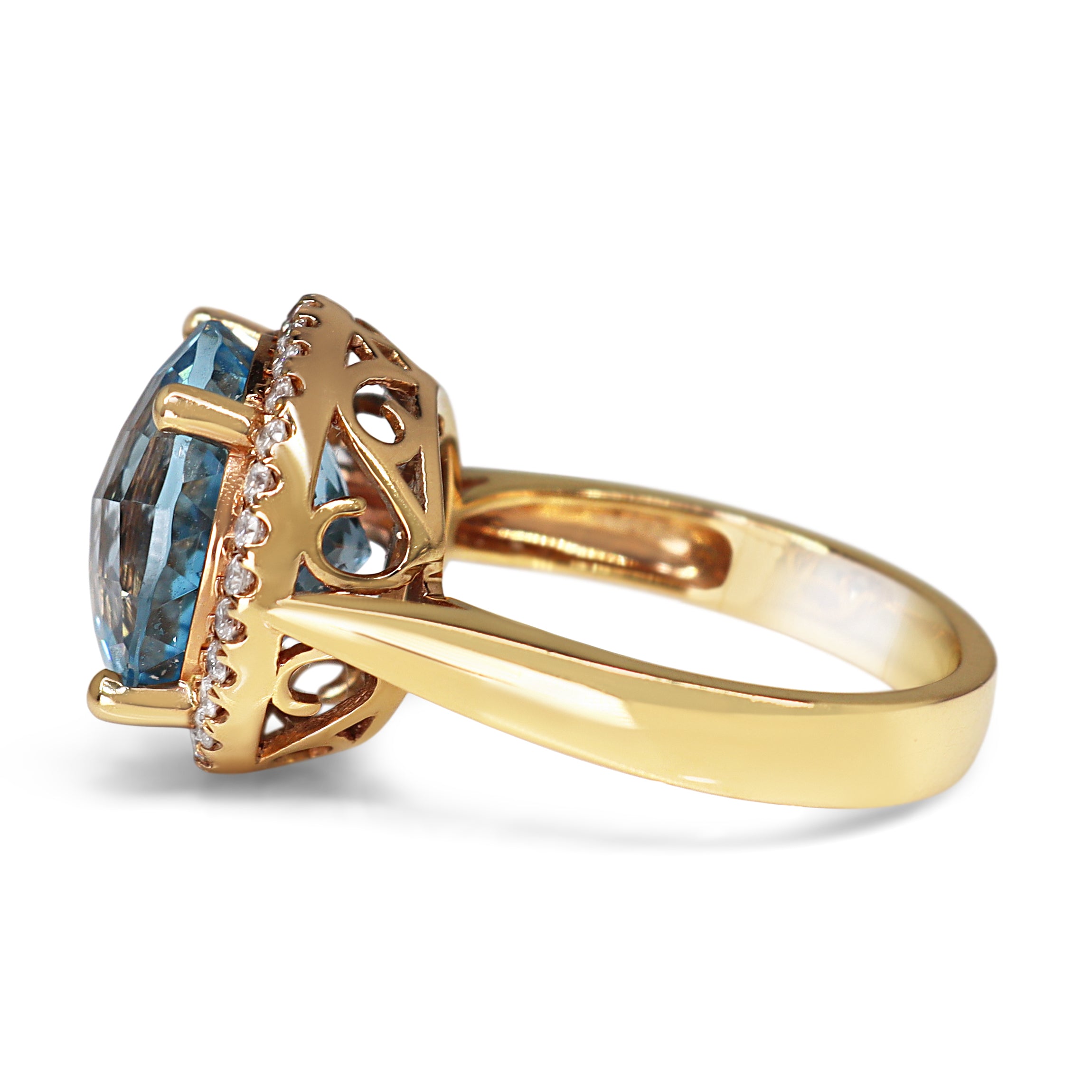 18ct Yellow Gold Topaz and Diamond Halo Ring